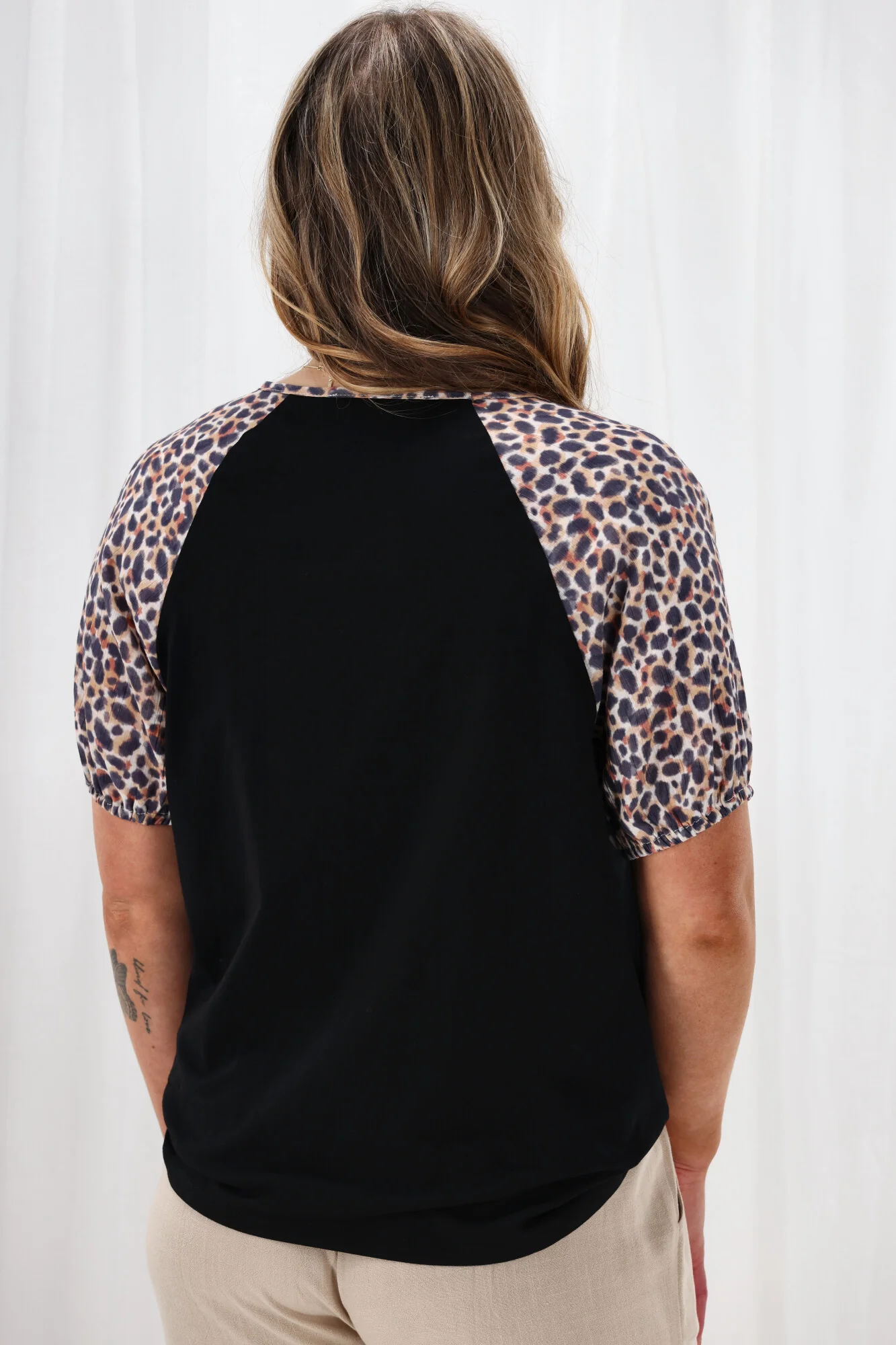 Shine On Label Sariah Animal Print Sleeve Top Black - Image 7