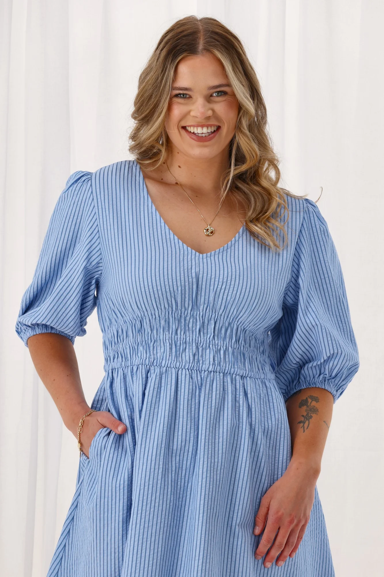 Shine On Label Sasha Mini Dress Blue Stripe - Image 2