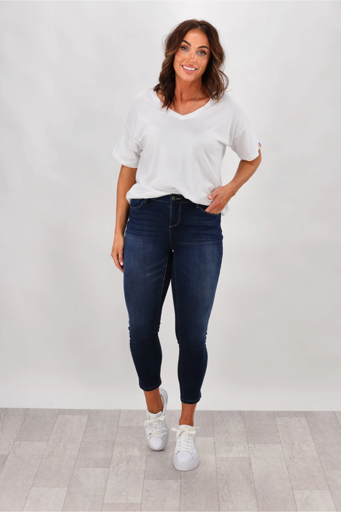 Shine On Label Sculpt Denim Cropped Jean Super Dark Indigo - Image 8