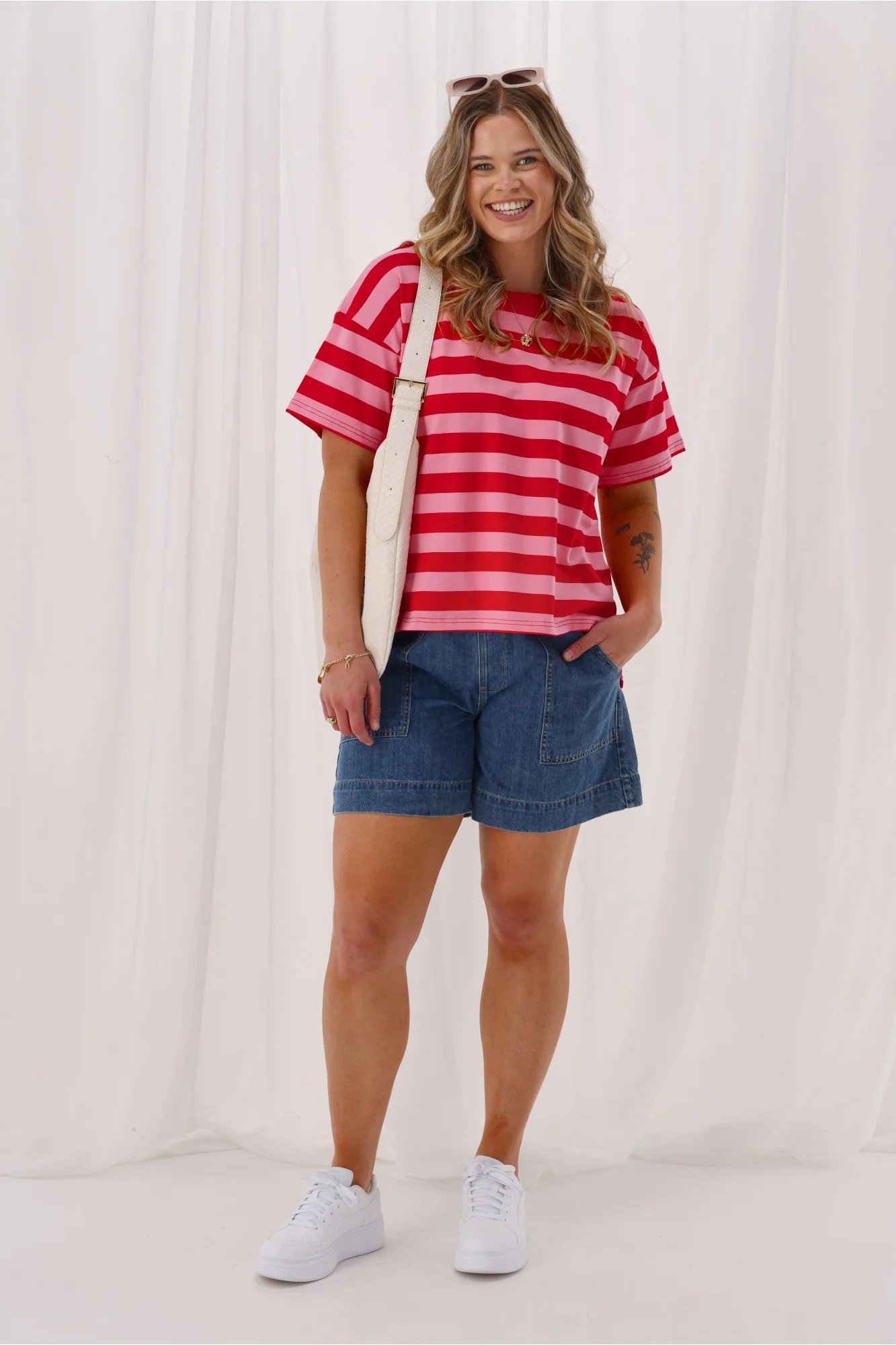 Shine On Label Seaside Tee Pink Red Stripe
