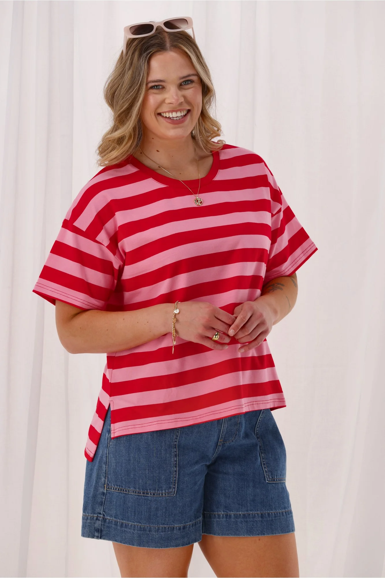 Shine On Label Seaside Tee Pink Red Stripe - Image 2