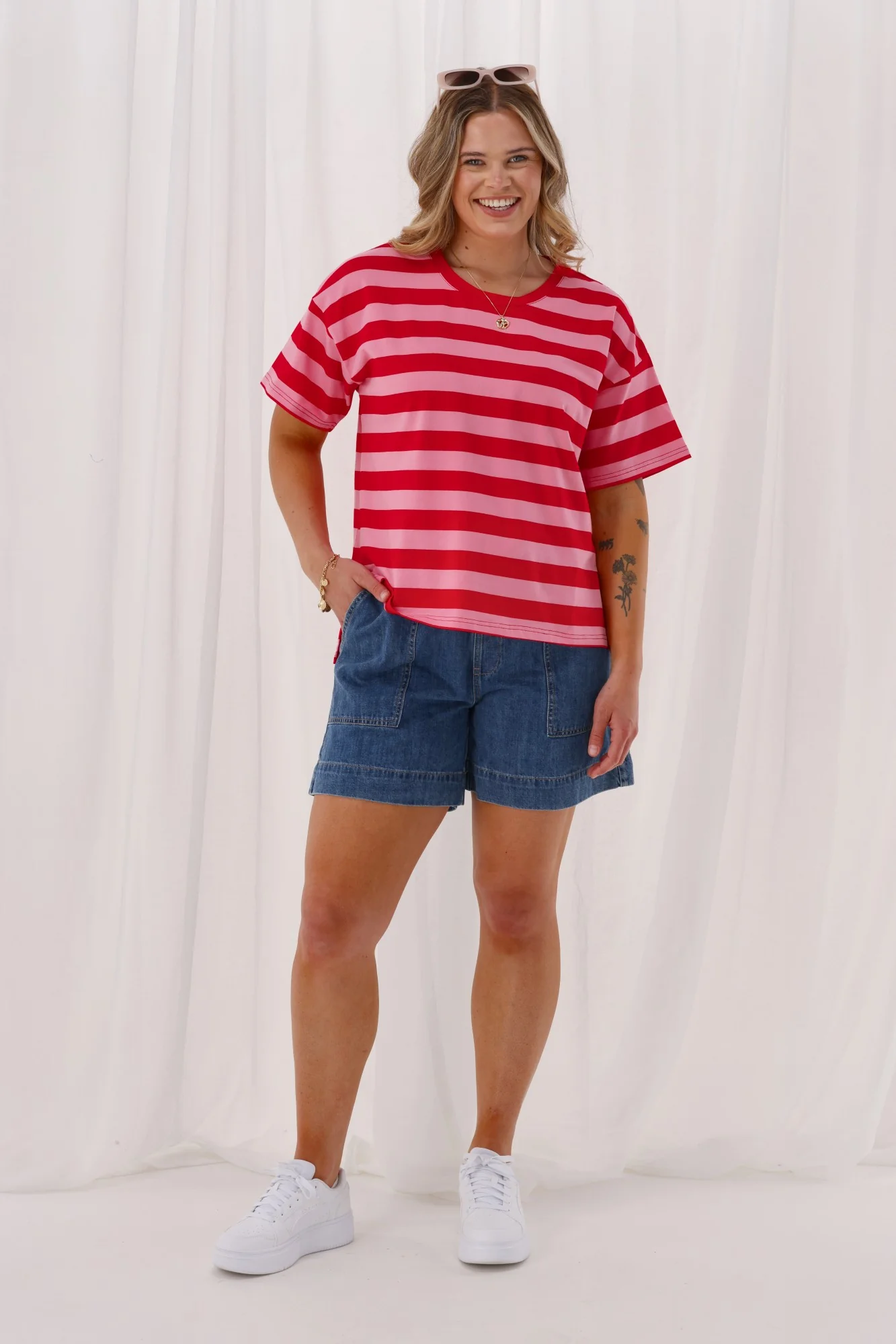 Shine On Label Seaside Tee Pink Red Stripe - Image 4