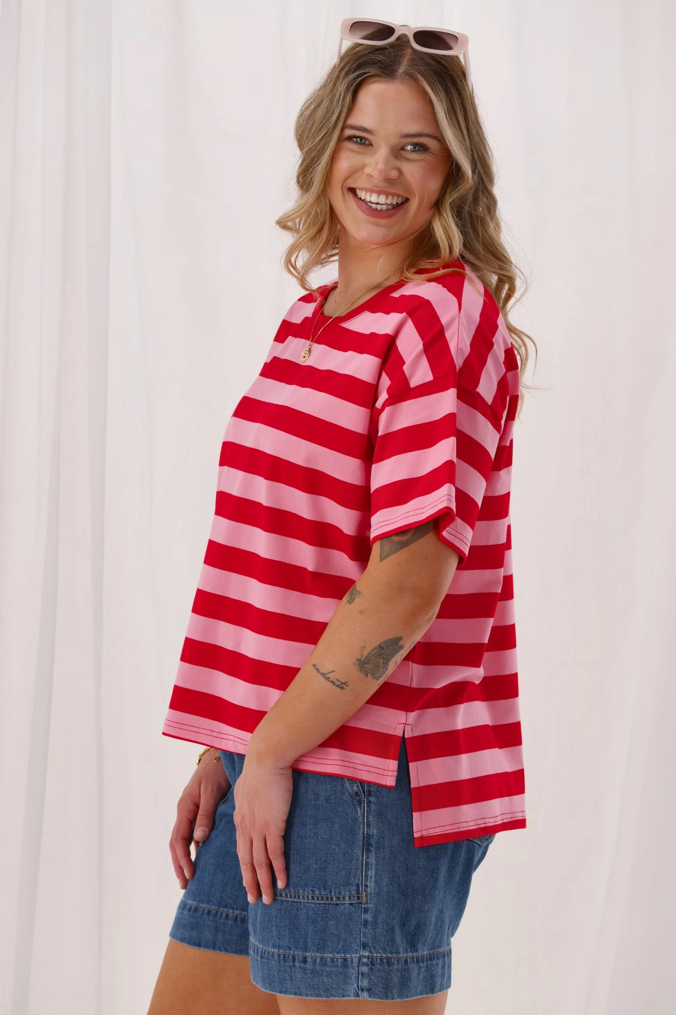 Shine On Label Seaside Tee Pink Red Stripe - Image 5