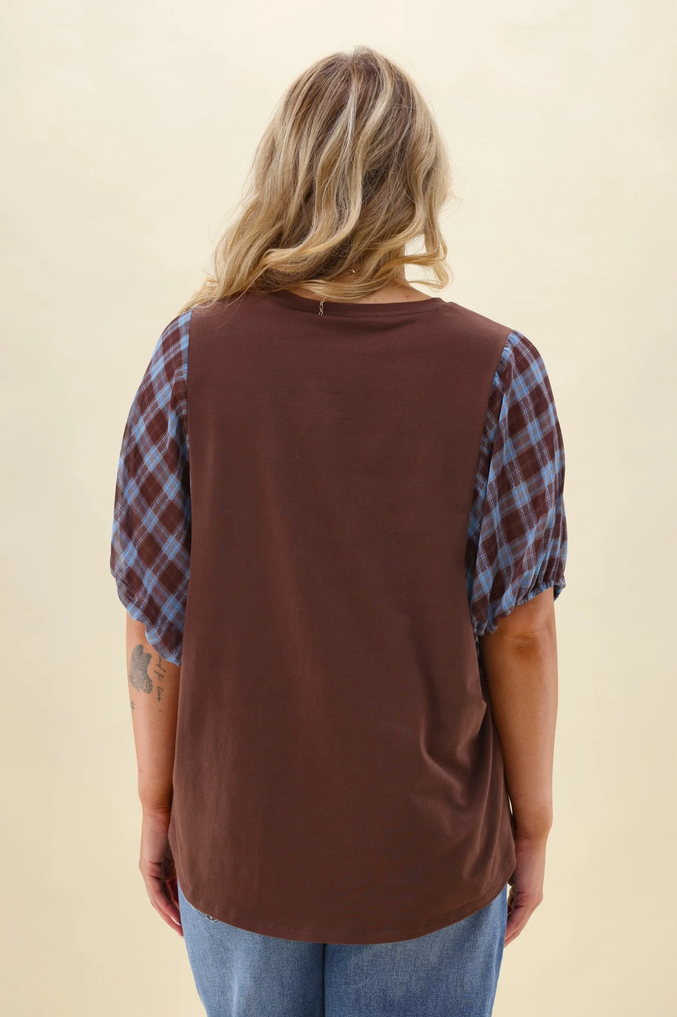 Shine On Label Selma Top Chocolate with Check Sleeve - Image 6