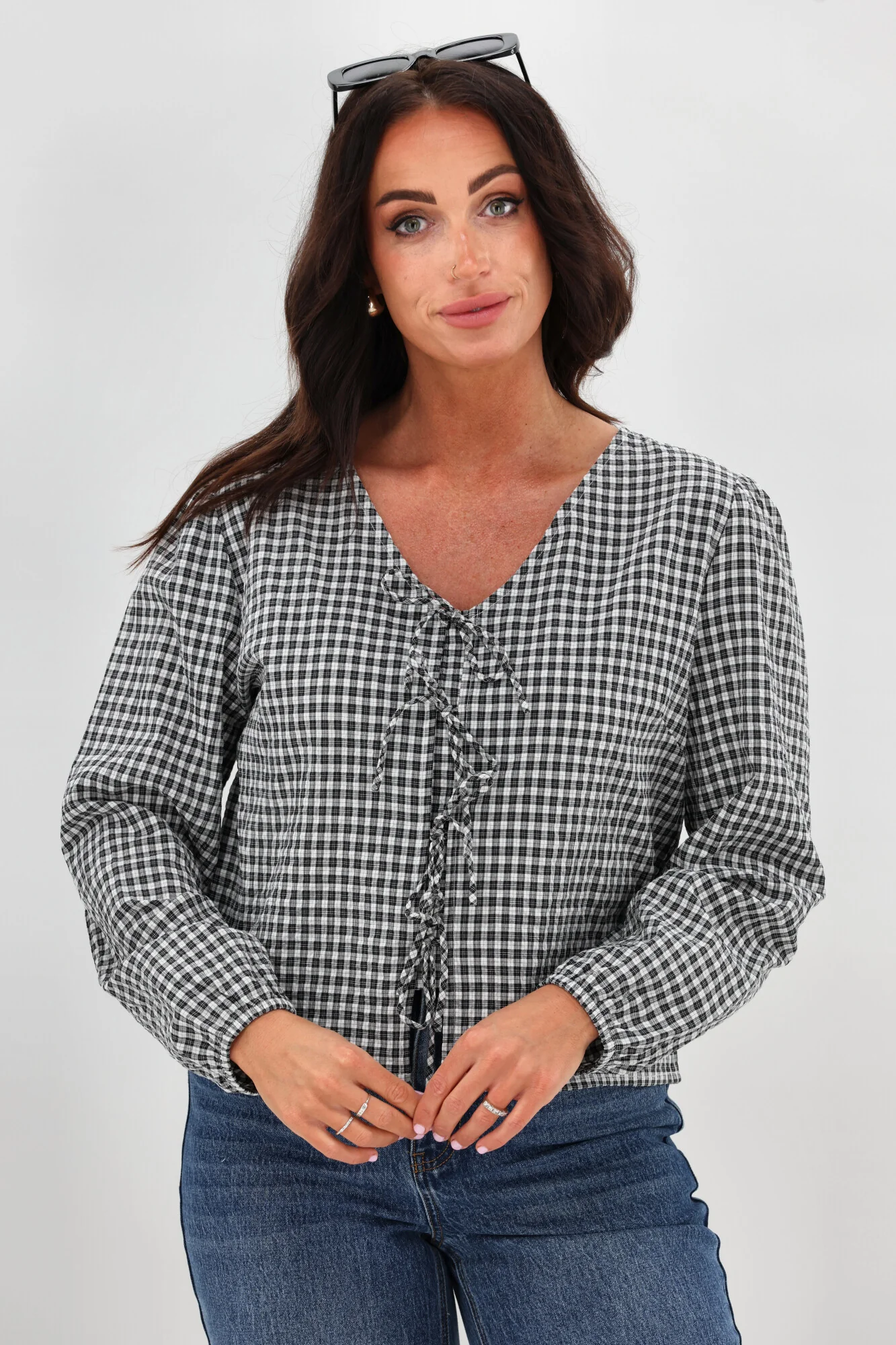 Shine On Label Sharin Top Black Gingham