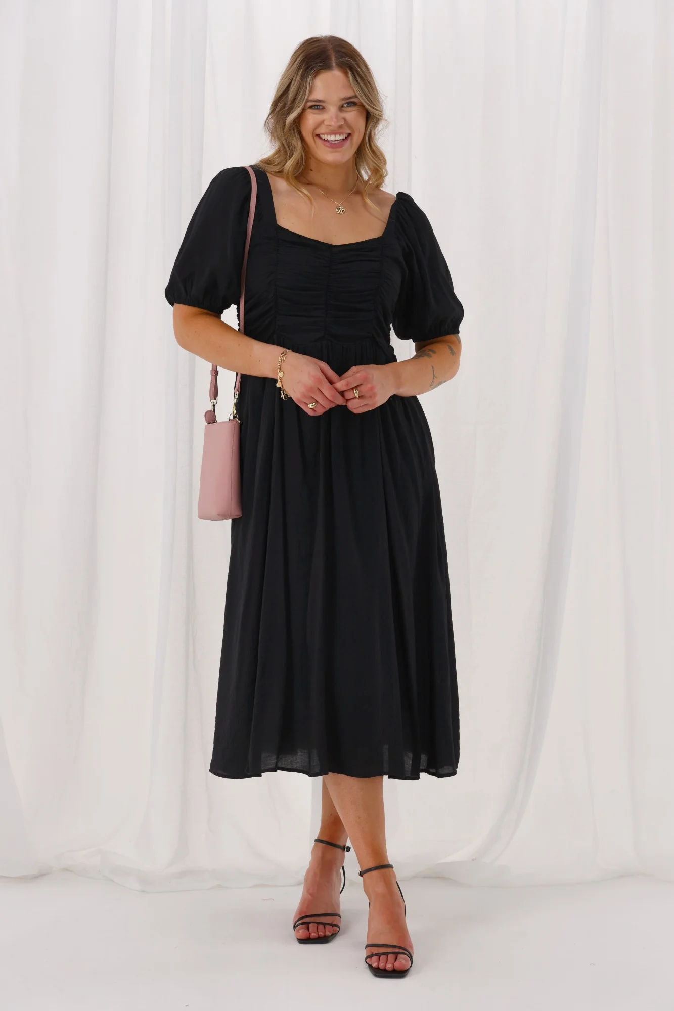 Shine On Label Sharni Draped Bodice Dress Black