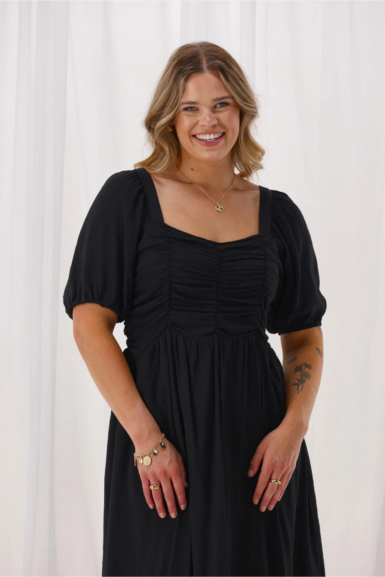 Shine On Label Sharni Draped Bodice Dress Black - Image 2
