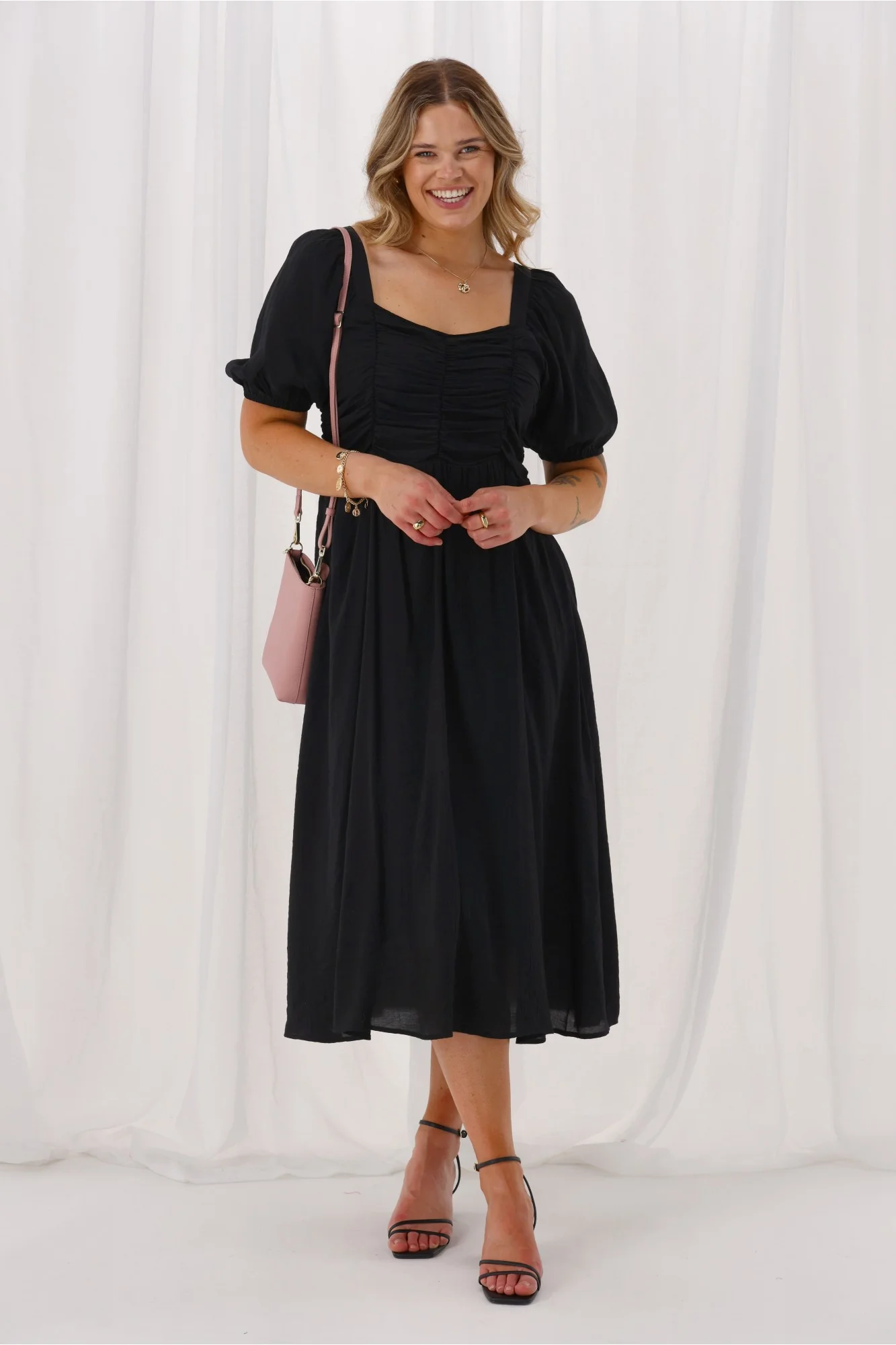Shine On Label Sharni Draped Bodice Dress Black - Image 3