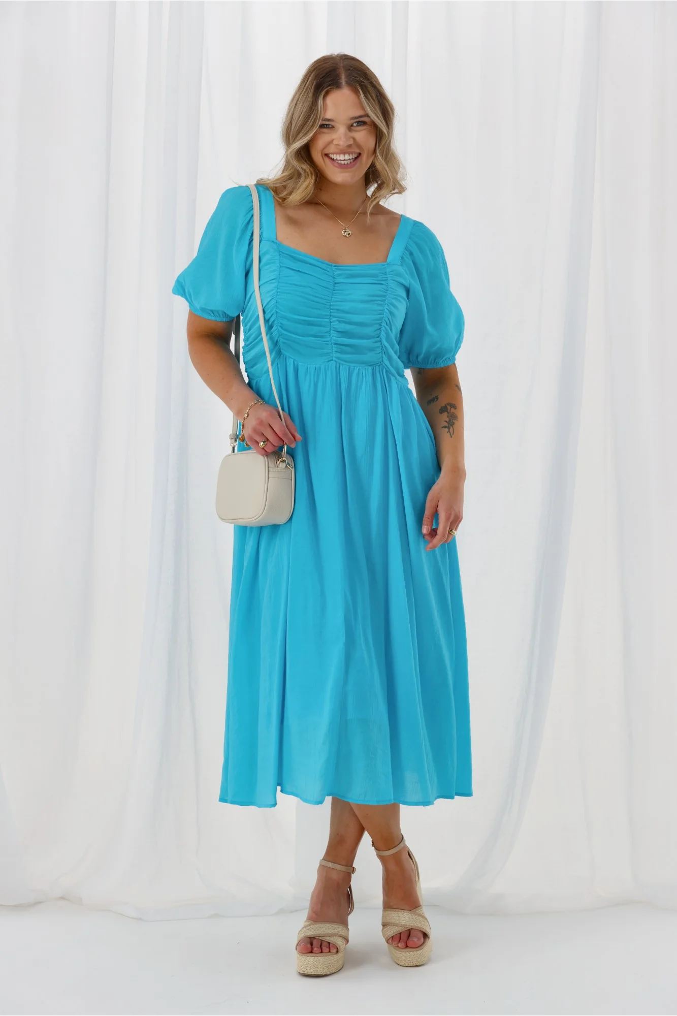 Shine On Label Sharni Draped Bodice Dress Turquoise