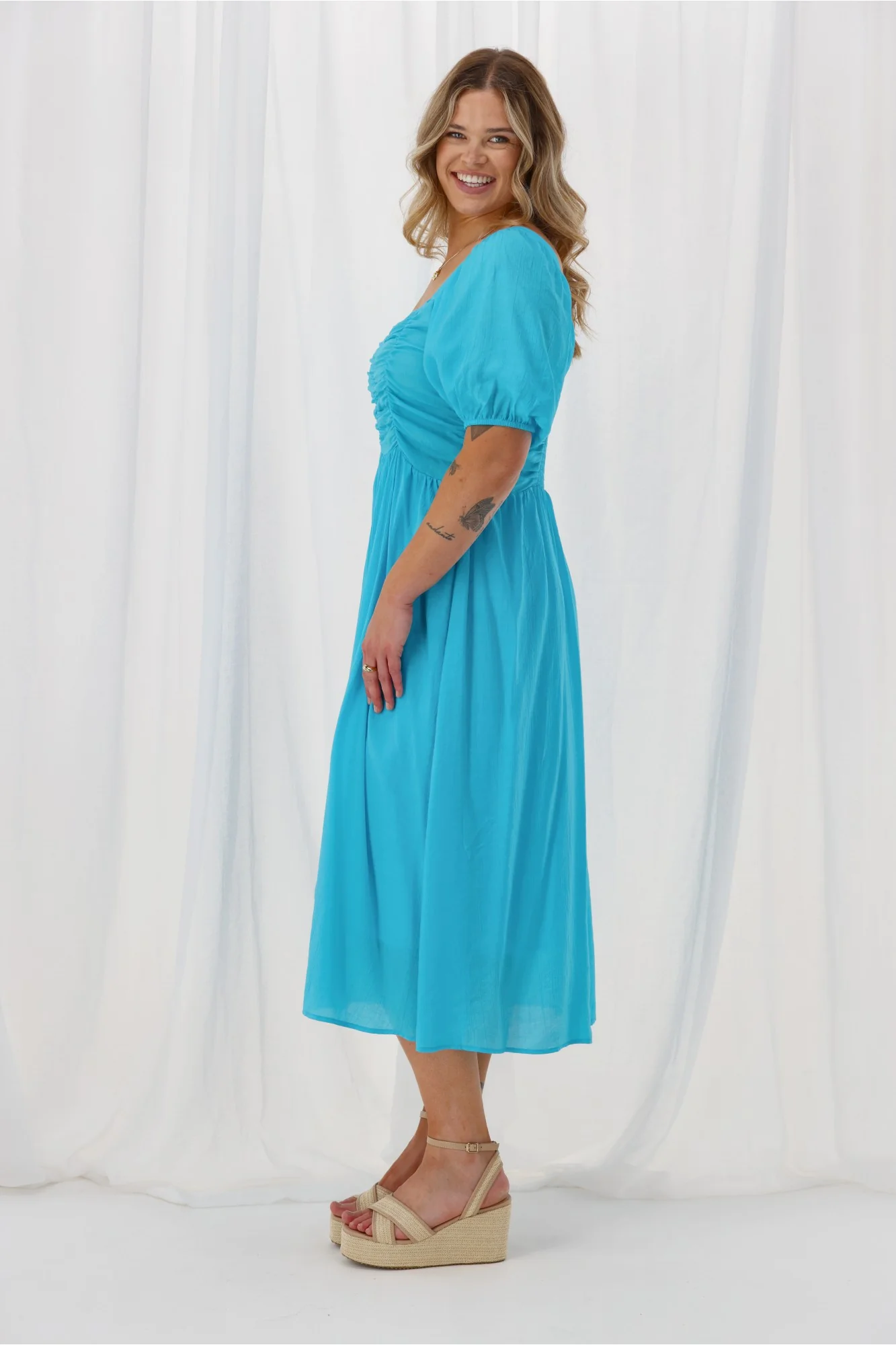 Shine On Label Sharni Draped Bodice Dress Turquoise - Image 5