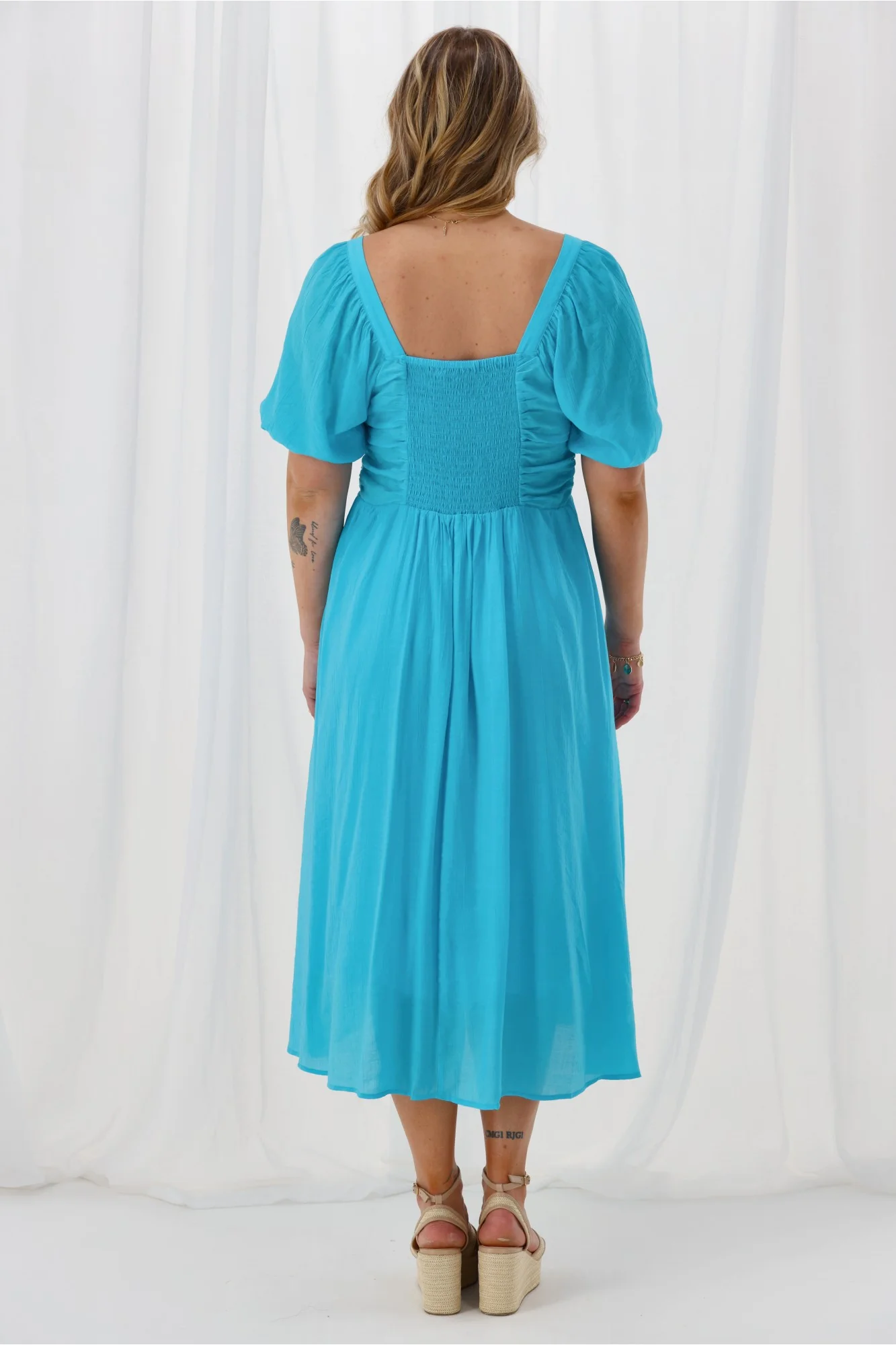 Shine On Label Sharni Draped Bodice Dress Turquoise - Image 6