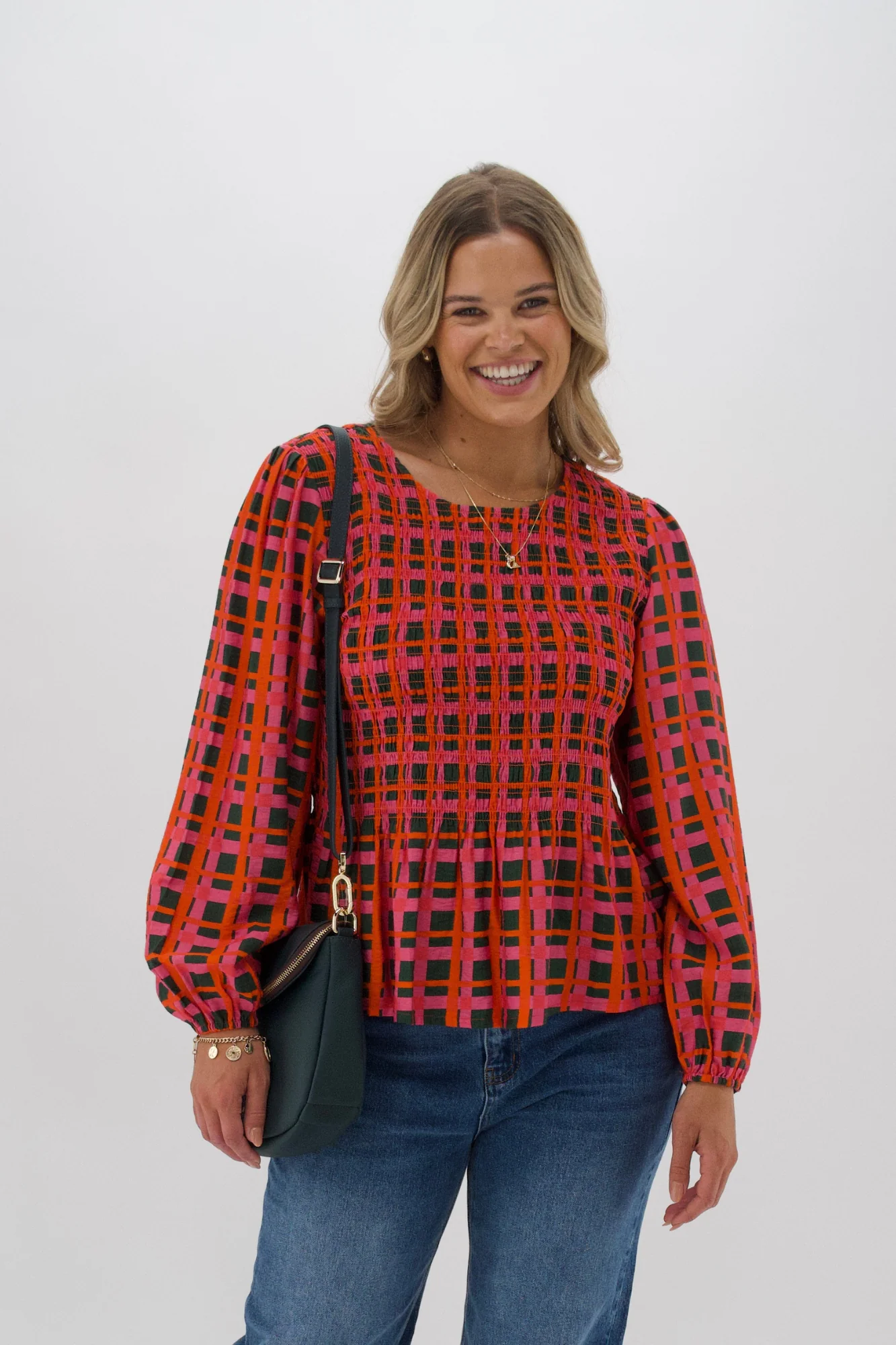 Shine On Label Sherry Shirred Top Forest Check - Image 2