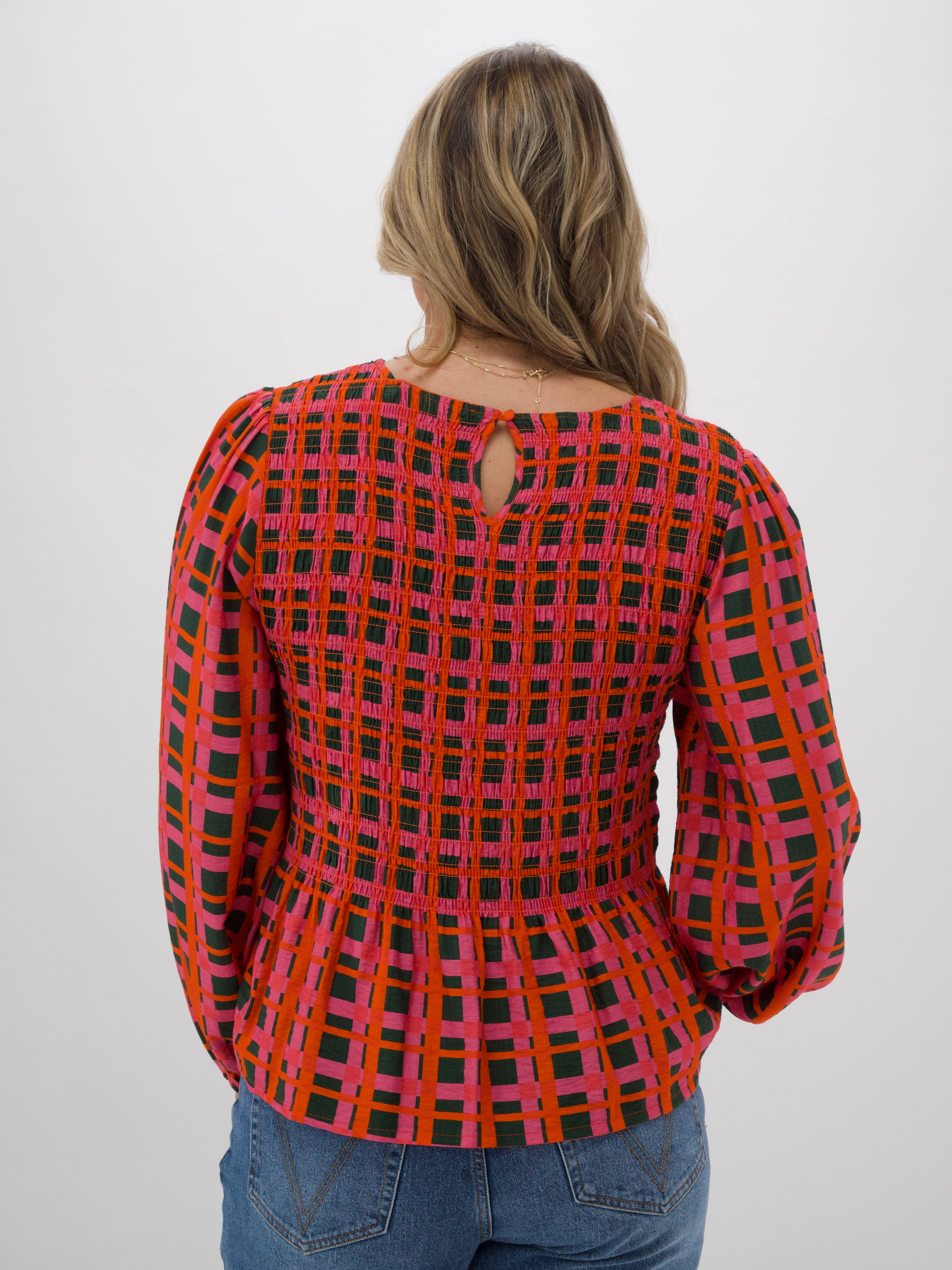 Shine On Label Sherry Shirred Top Forest Check - Image 4