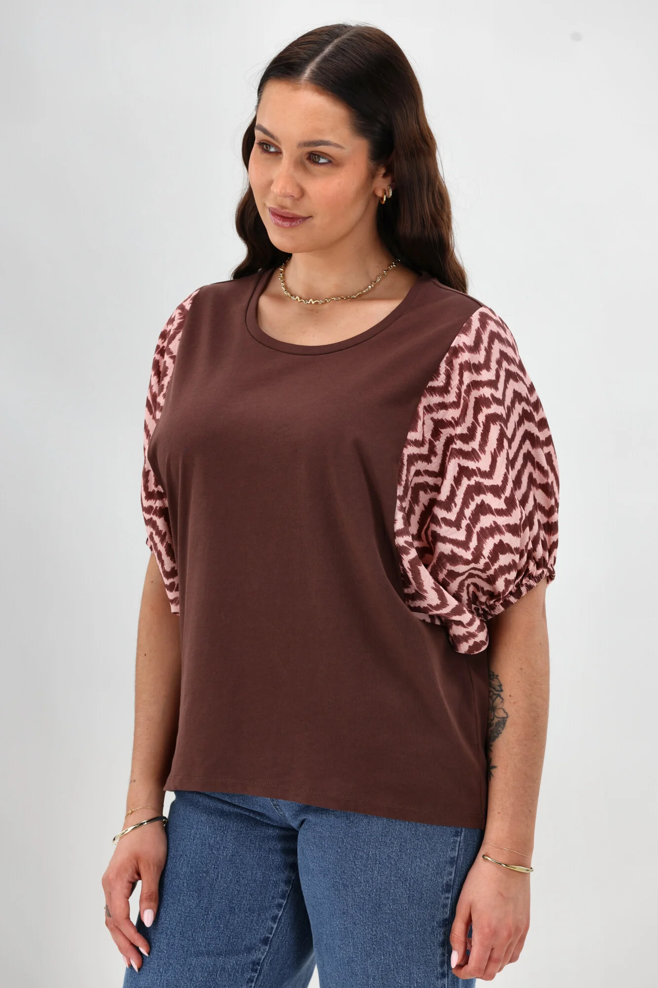 Shine On Label Sheyena Woven Sleeve Top Zig Zag Print