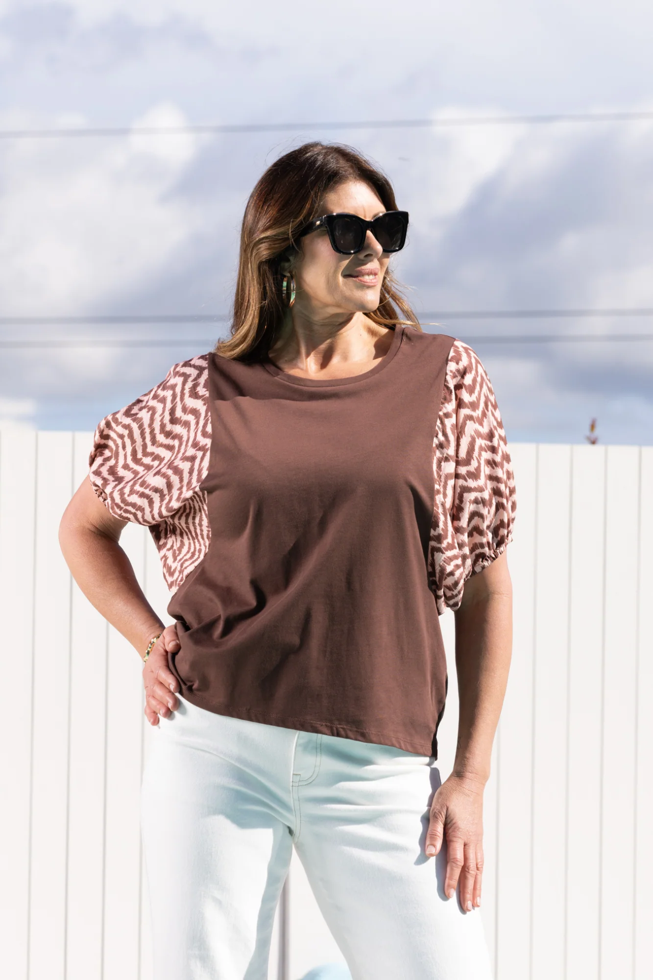 Shine On Label Sheyena Woven Sleeve Top Zig Zag Print - Image 3