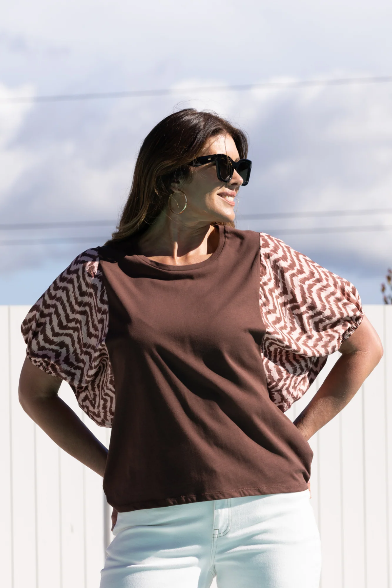 Shine On Label Sheyena Woven Sleeve Top Zig Zag Print - Image 4