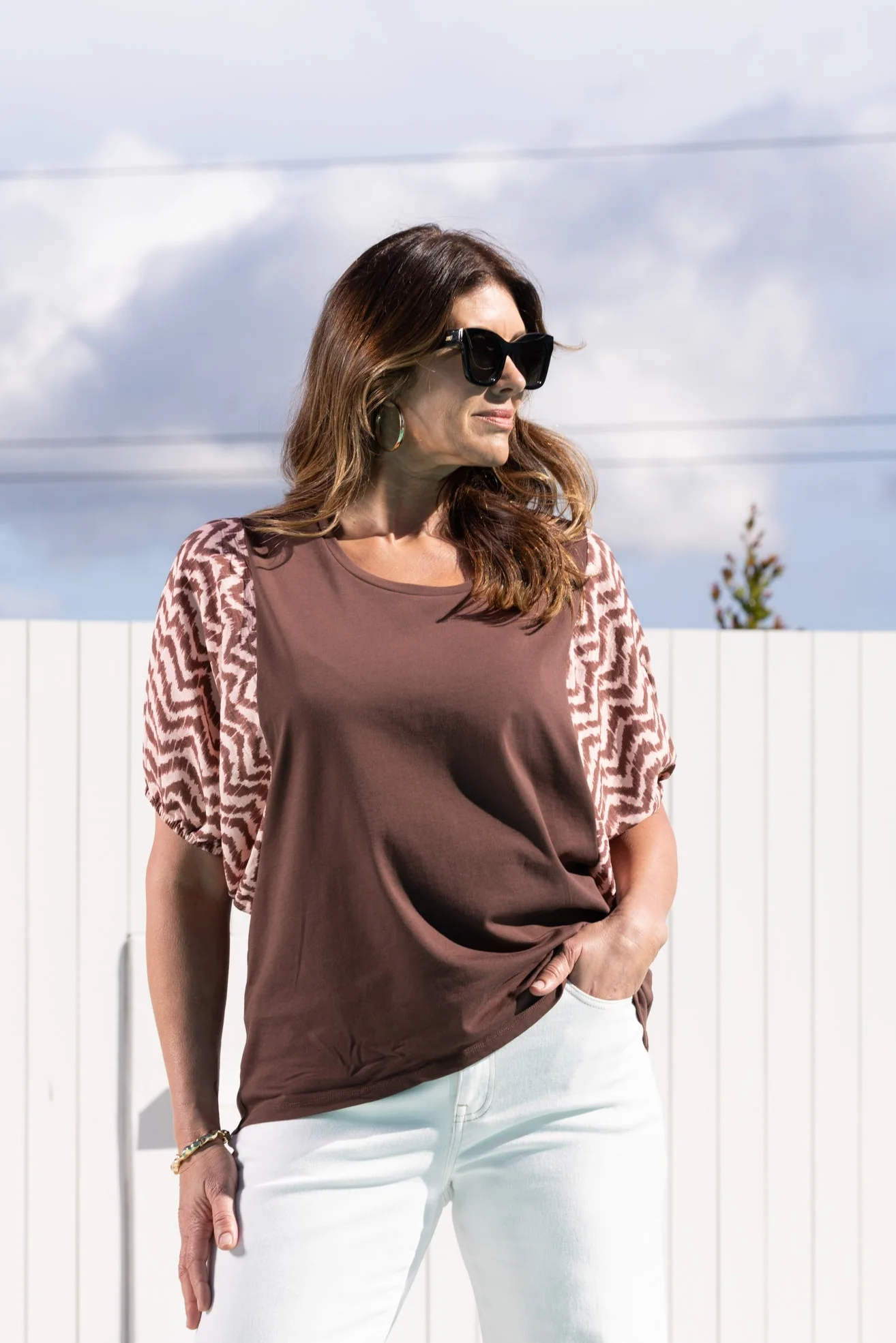 Shine On Label Sheyena Woven Sleeve Top Zig Zag Print - Image 5