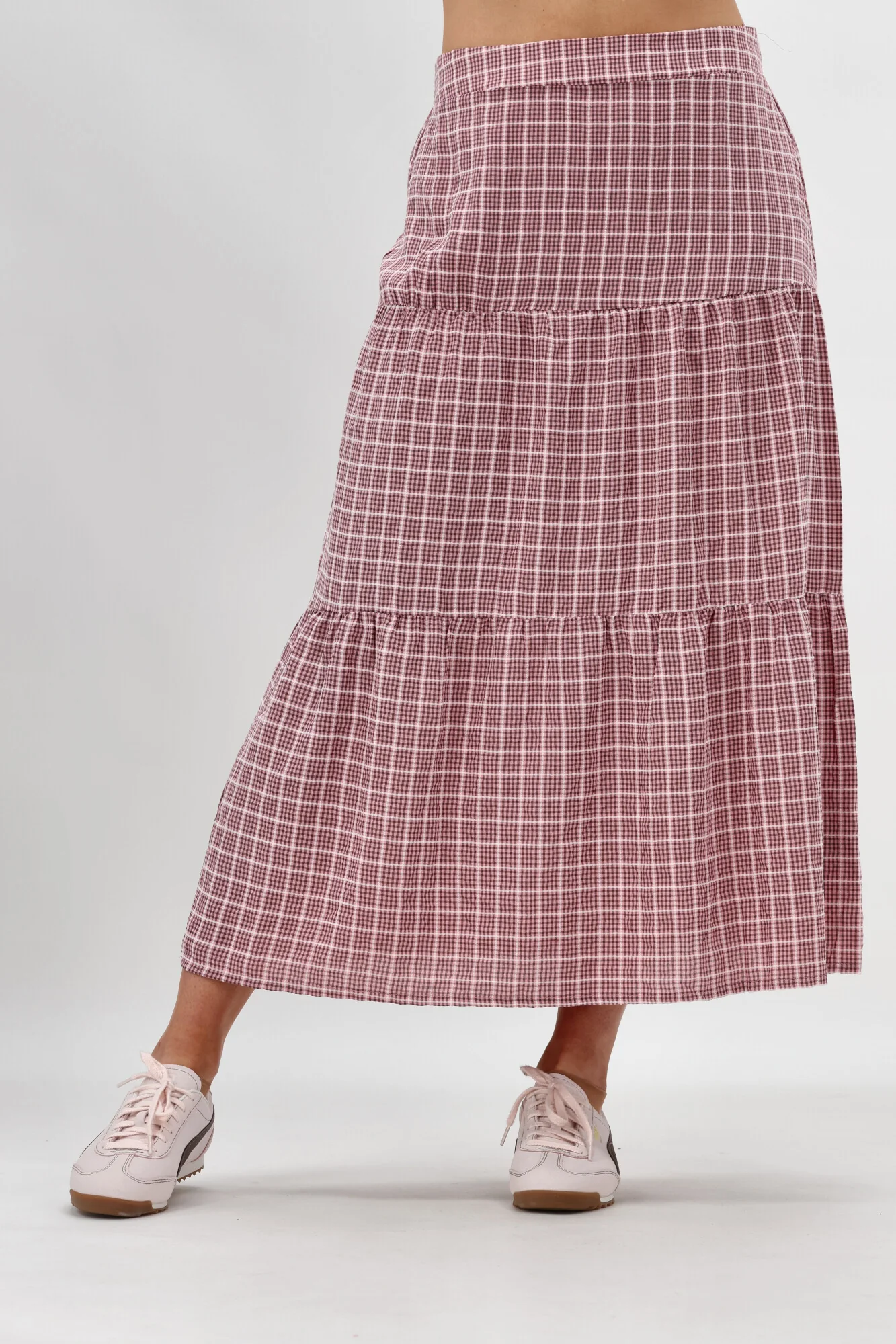 Shine On Label Siemina Tiered Skirt Pink Chocolate Check - Image 2