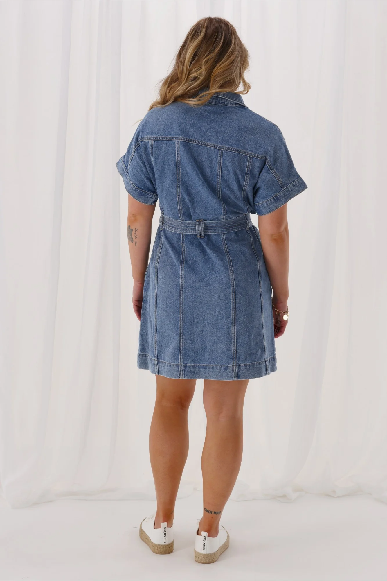 Shine On Label Sigourney Denim Belted Dress Washed Blue - Image 8