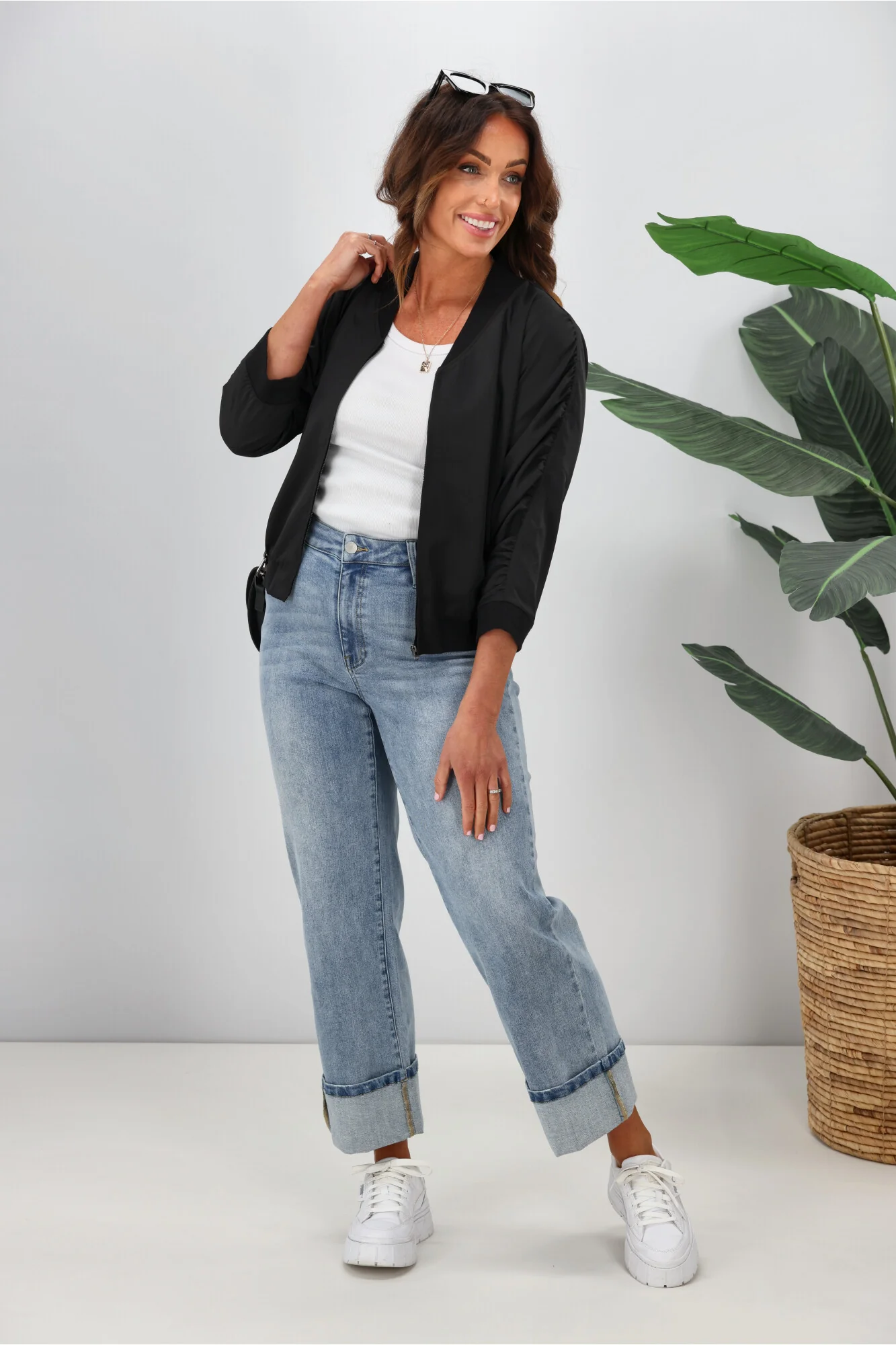 Shine On Label Silvina Gathered Sleeve Bomber Jacket Black - Image 3