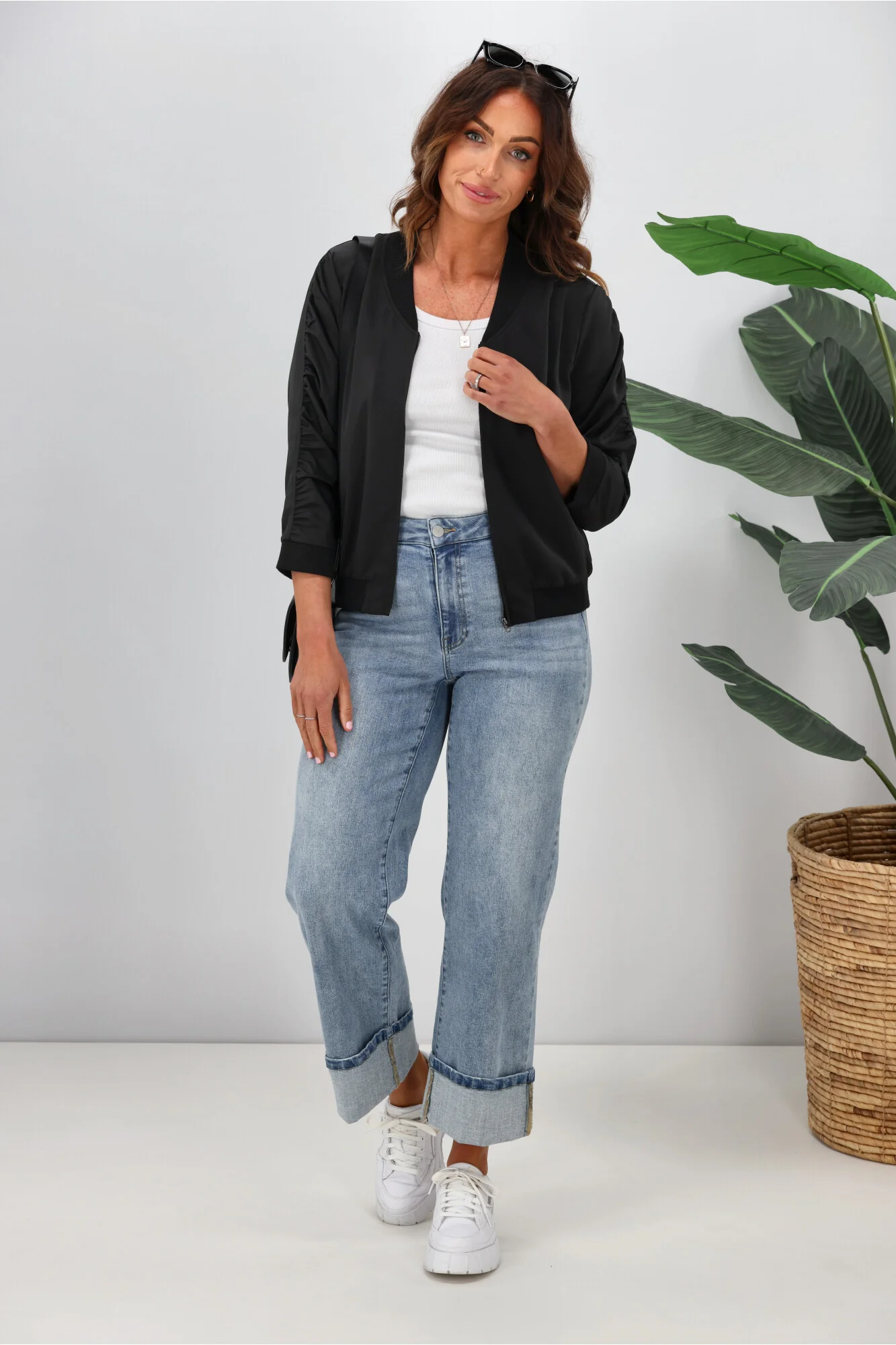 Shine On Label Silvina Gathered Sleeve Bomber Jacket Black - Image 4