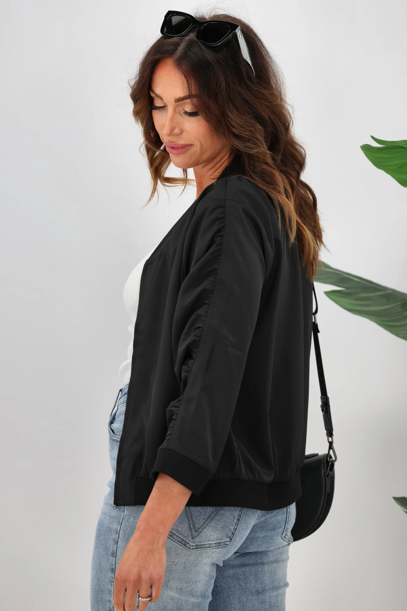 Shine On Label Silvina Gathered Sleeve Bomber Jacket Black - Image 5
