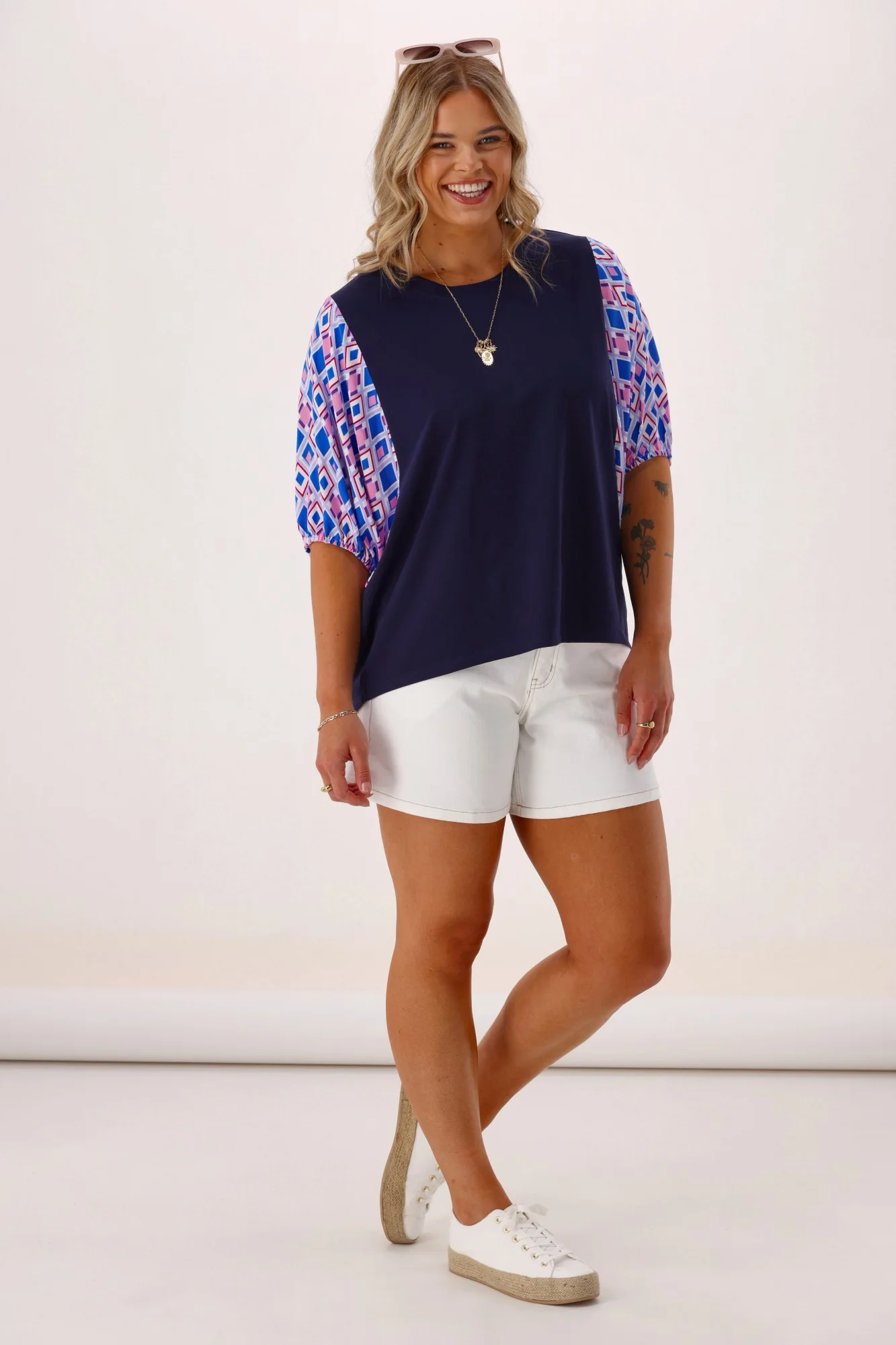 Shine On Label Sirocco Contrast Sleeve Top Navy - Image 6