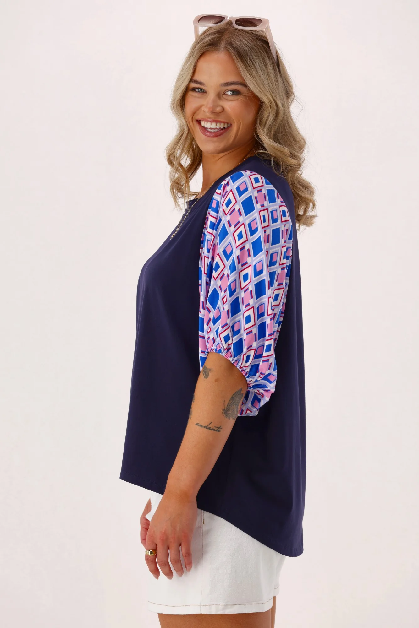 Shine On Label Sirocco Contrast Sleeve Top Navy - Image 7