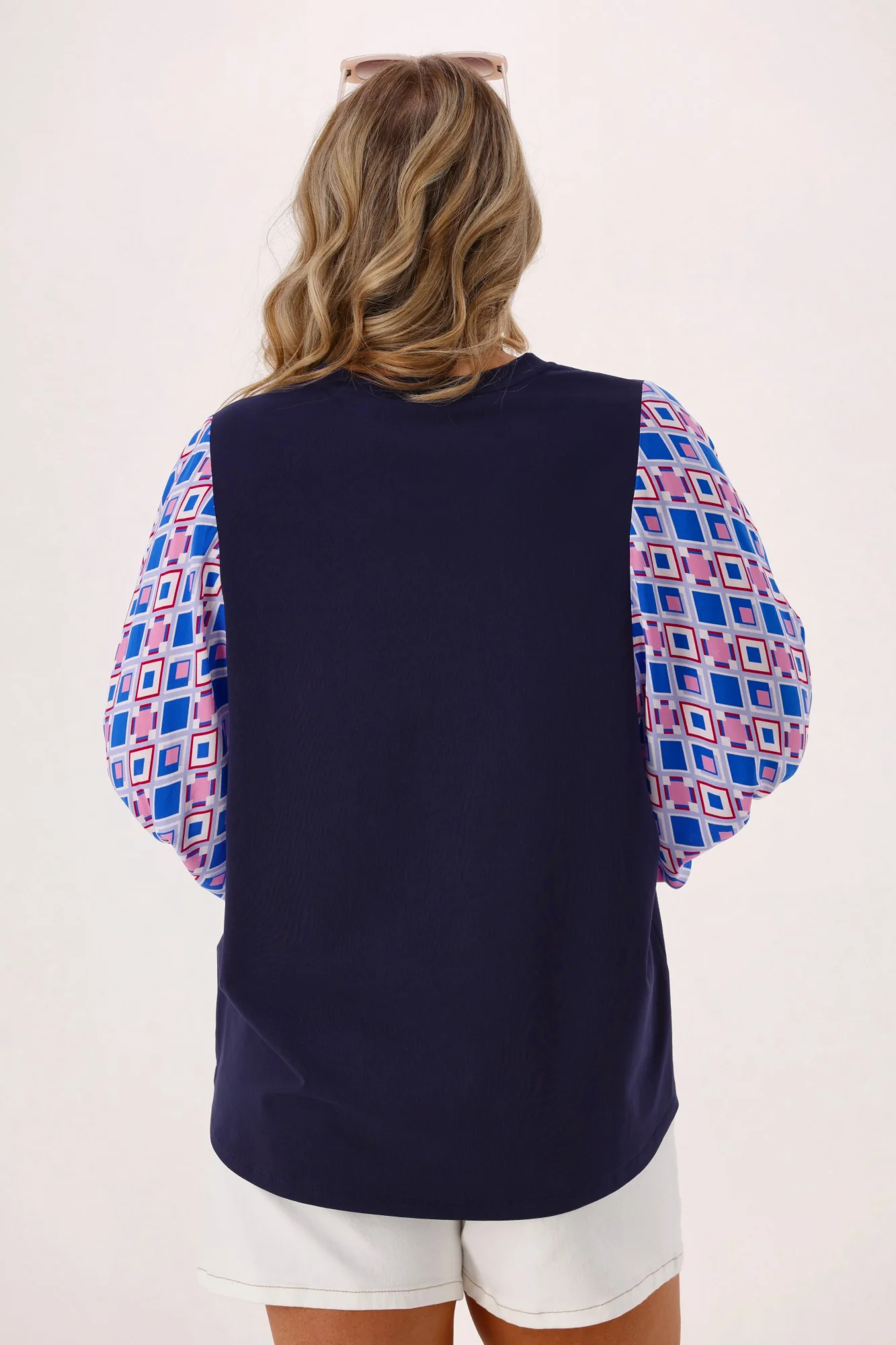 Shine On Label Sirocco Contrast Sleeve Top Navy - Image 8