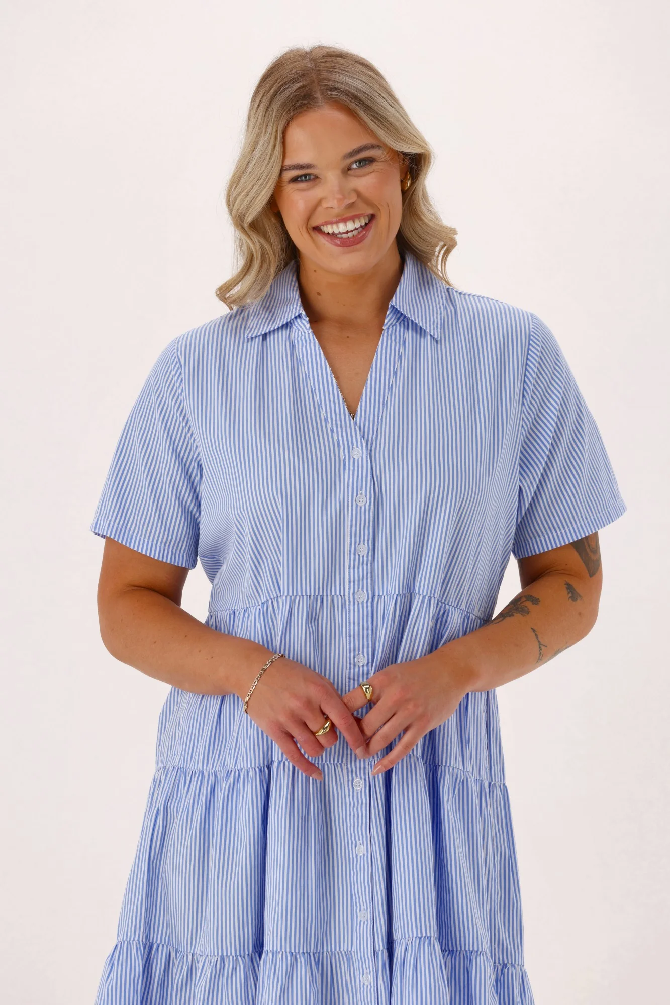 Shine On Label Sirocco Striped Mini Dress Blue White Stripe - Image 2