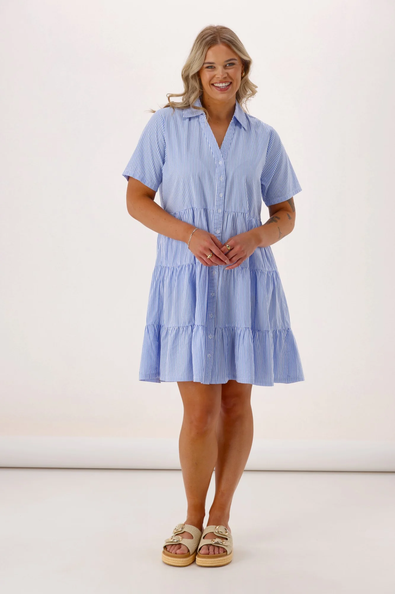 Shine On Label Sirocco Striped Mini Dress Blue White Stripe - Image 4