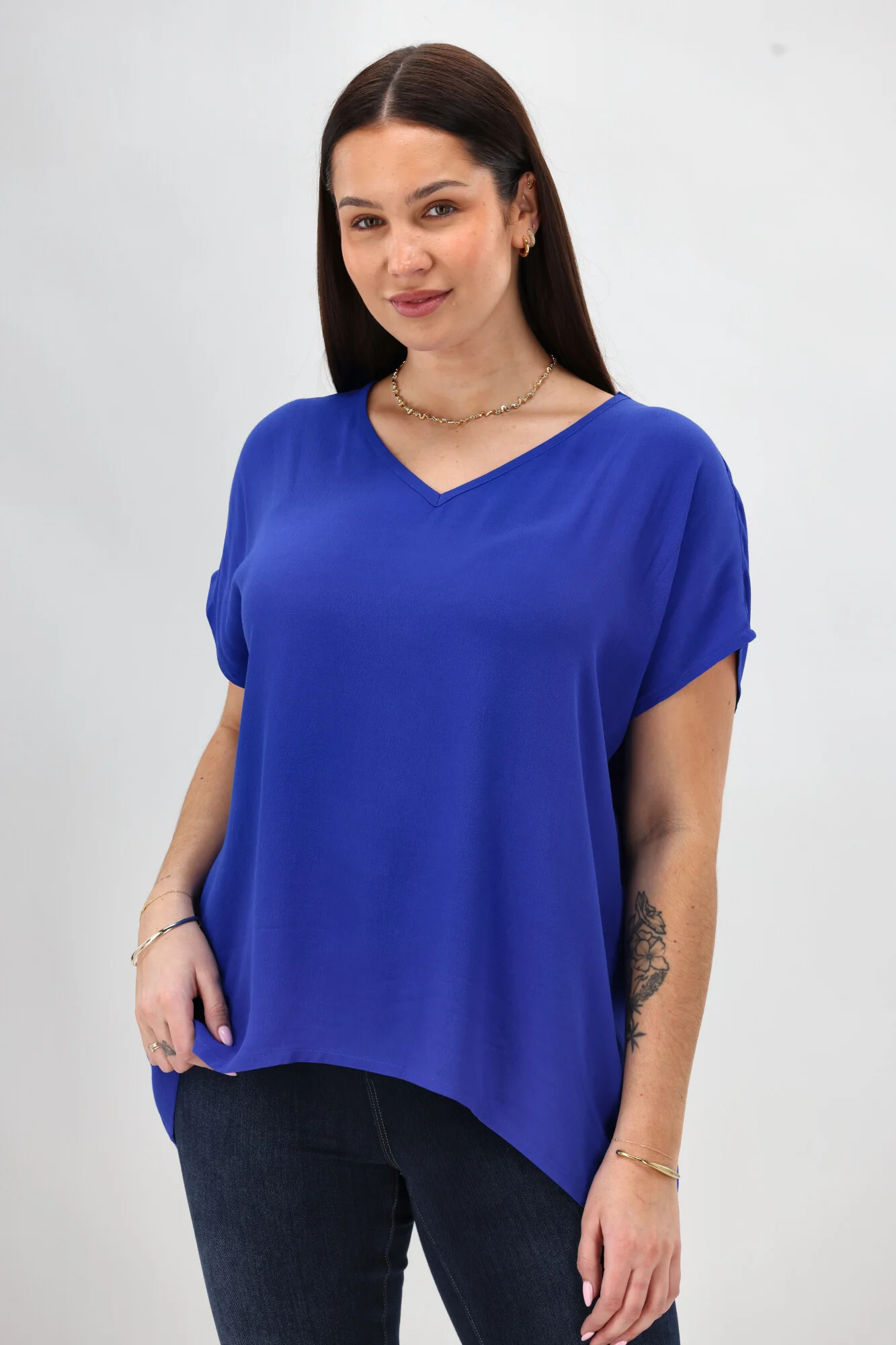 Shine On Label Summer Essential Drape V Neck Top Blue