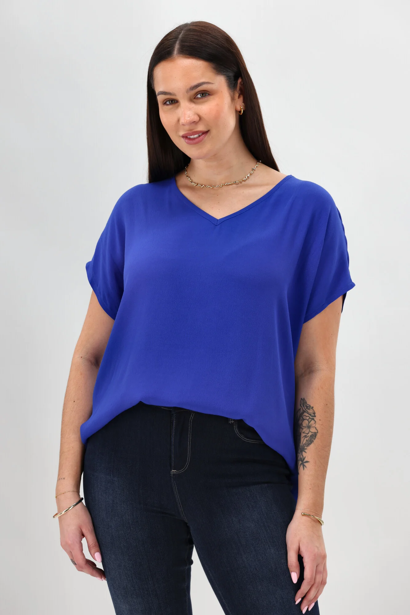 Shine On Label Summer Essential Drape V Neck Top Blue - Image 3
