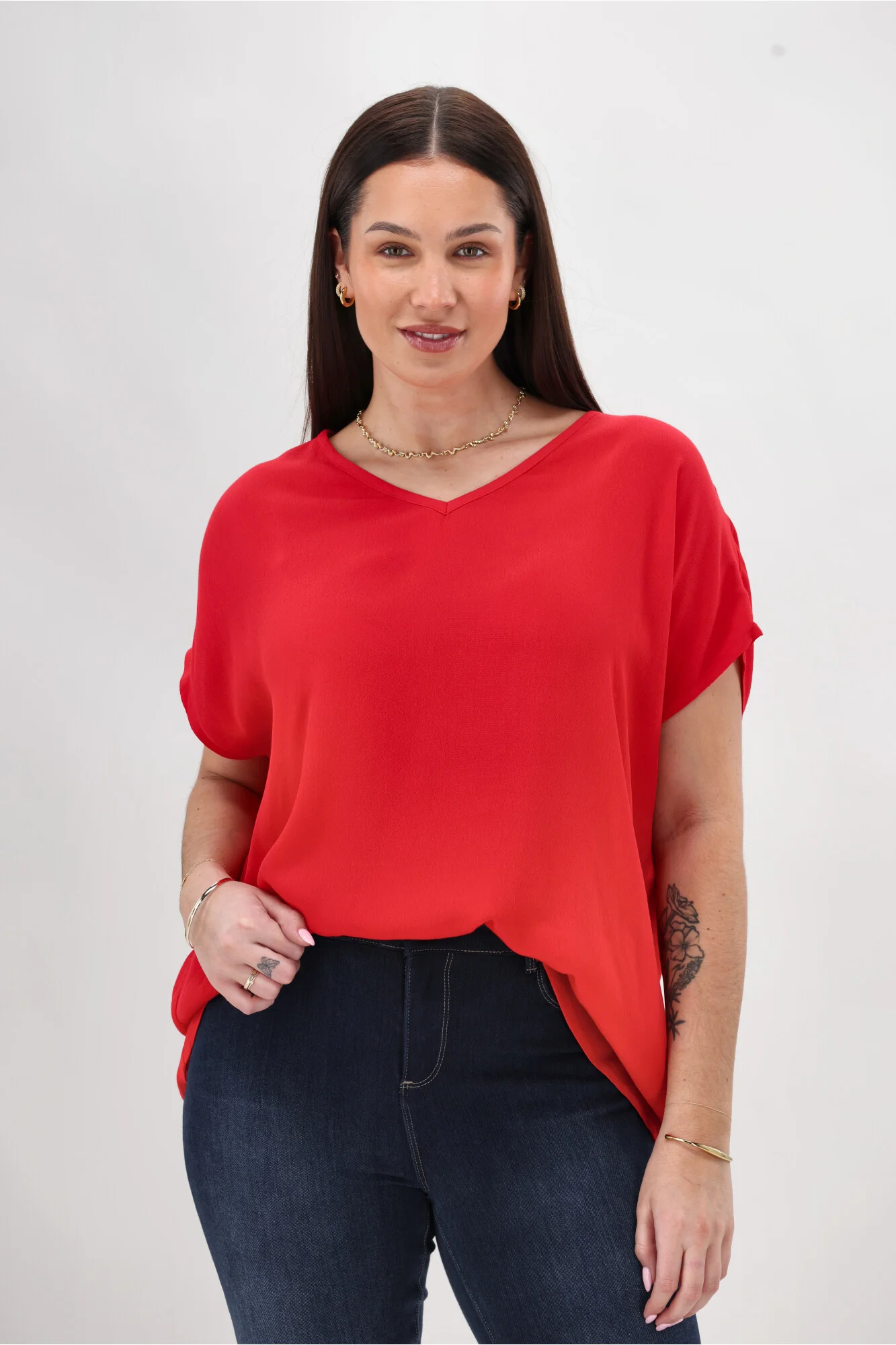 Shine On Label Summer Essential Drape V Neck Top Bright Red - Image 2