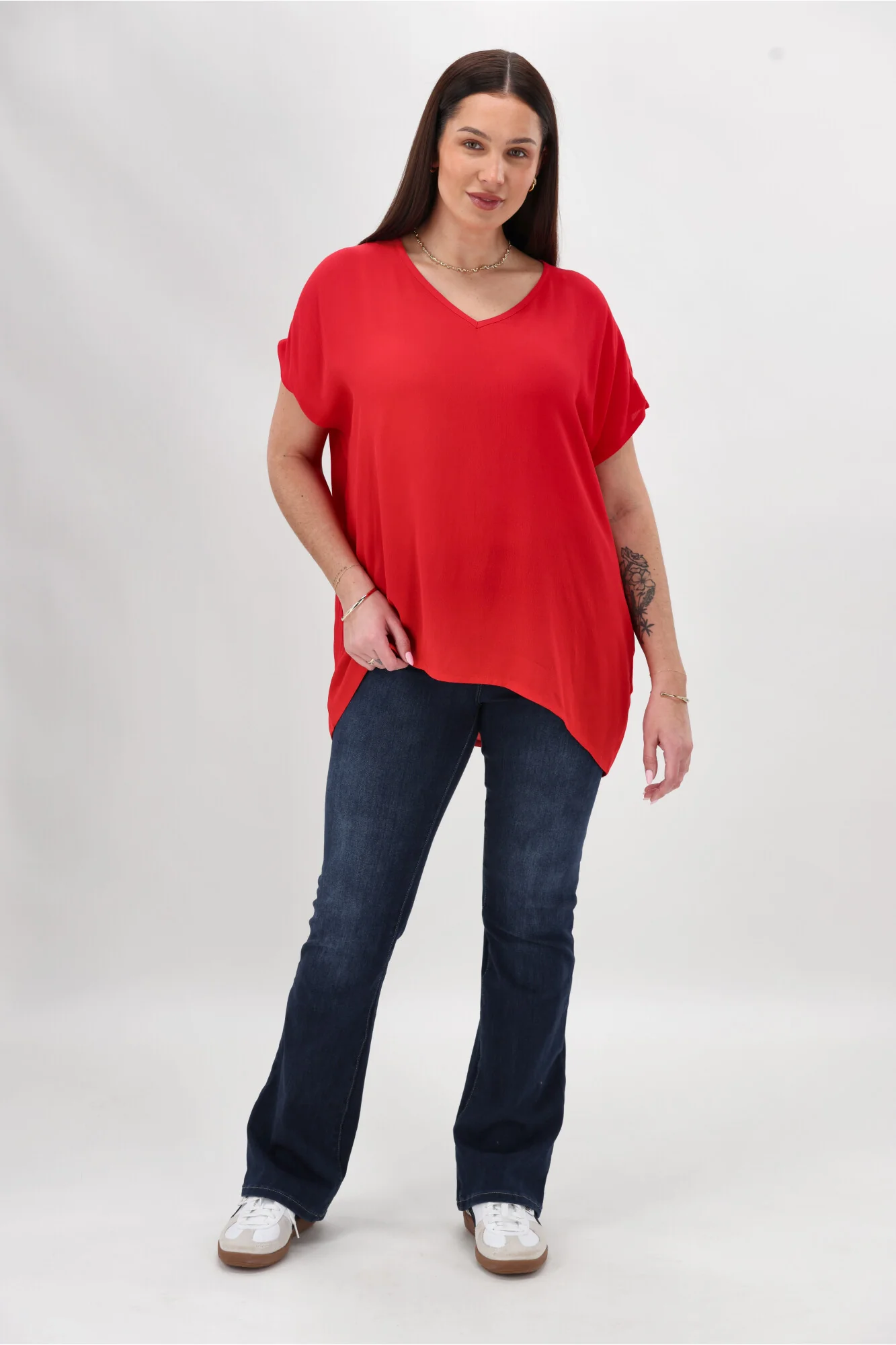 Shine On Label Summer Essential Drape V Neck Top Bright Red - Image 3