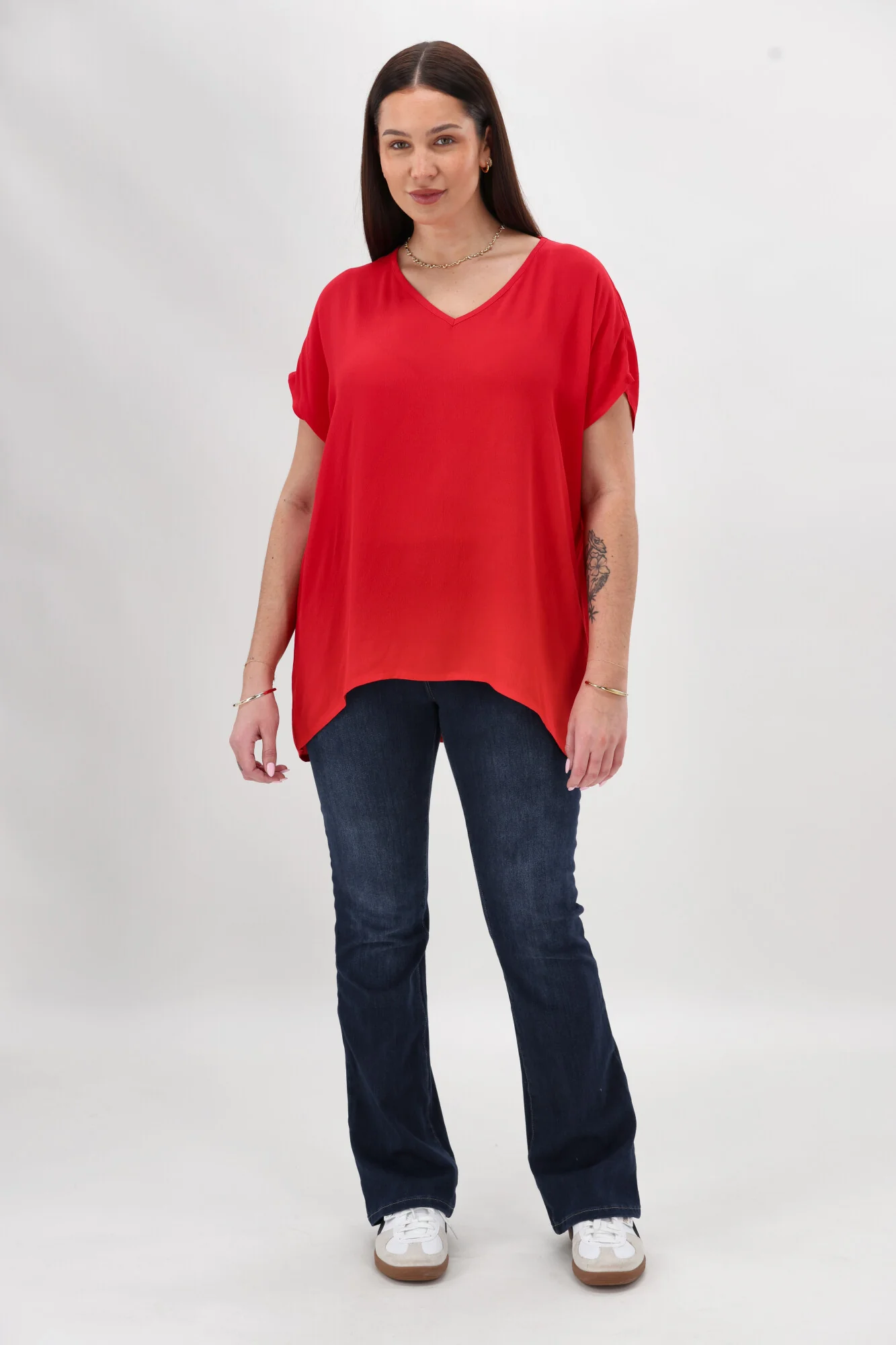Shine On Label Summer Essential Drape V Neck Top Bright Red - Image 4