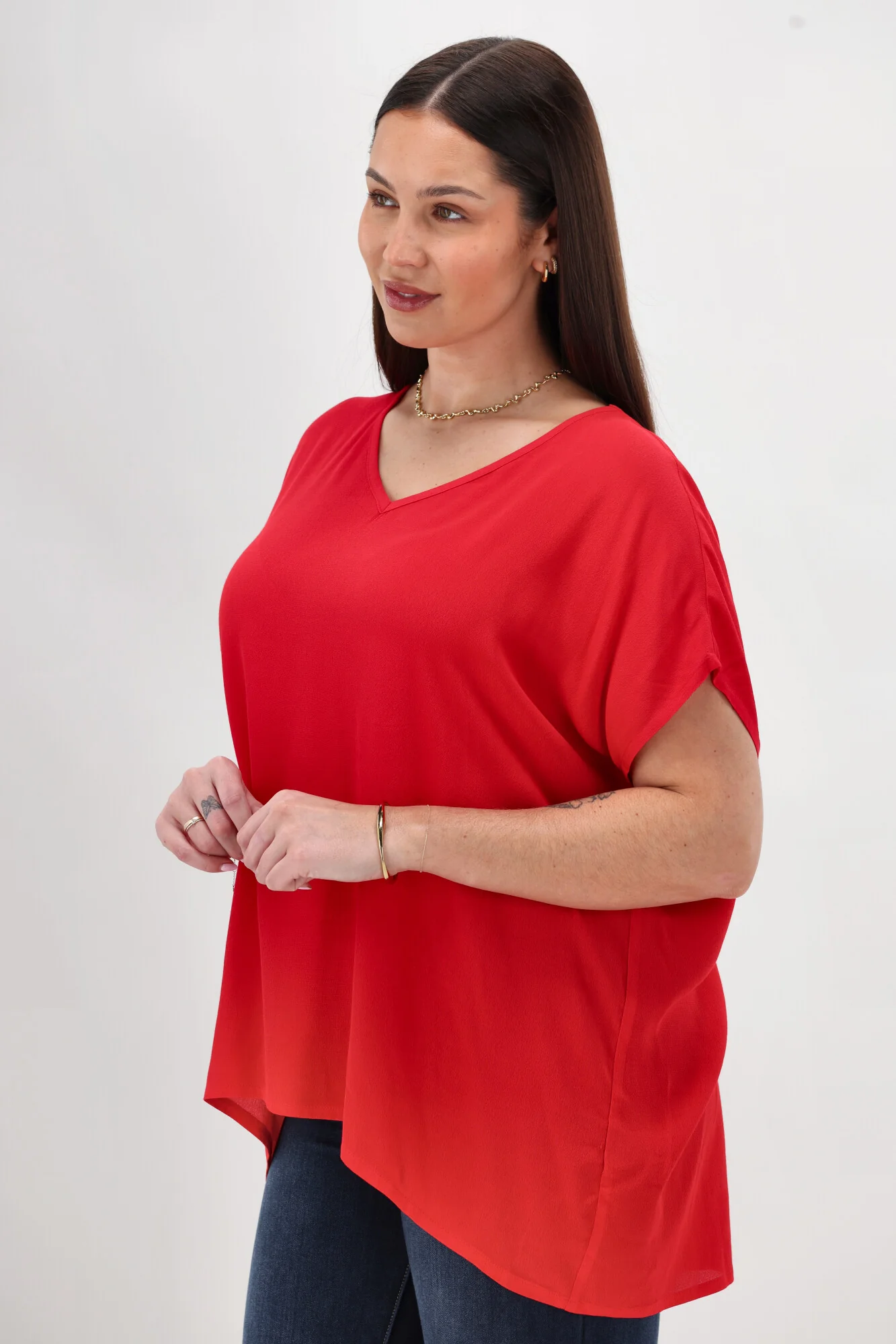 Shine On Label Summer Essential Drape V Neck Top Bright Red - Image 5