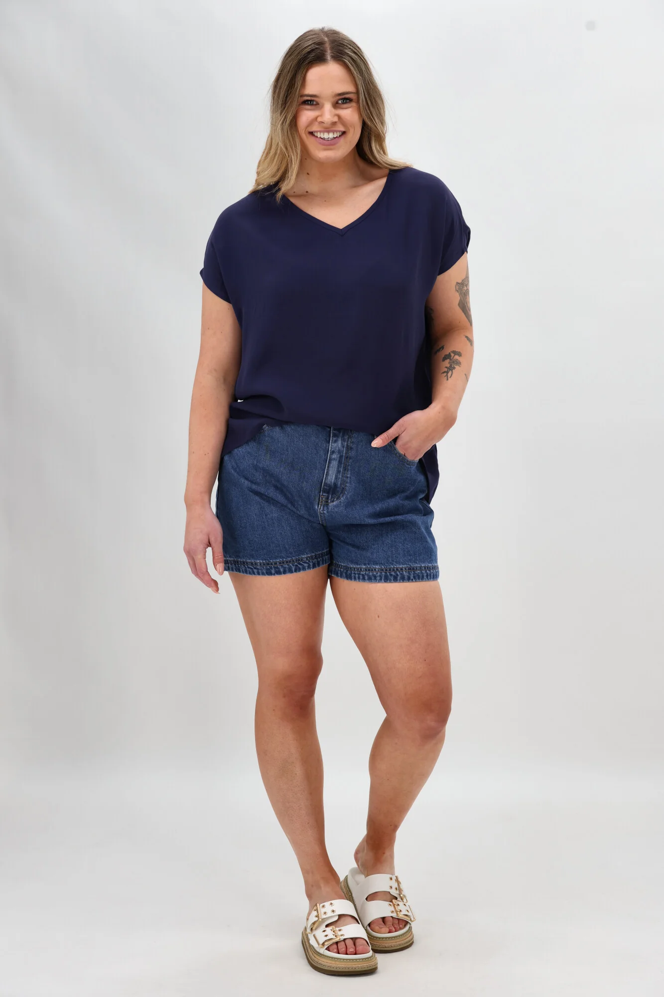 Shine On Label Summer Essential Drape V Neck Top Ink