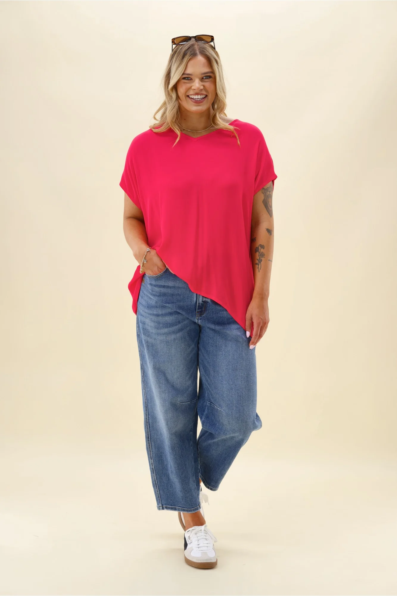 Shine On Label Summer Essential Drape V Neck Top Pink - Image 3