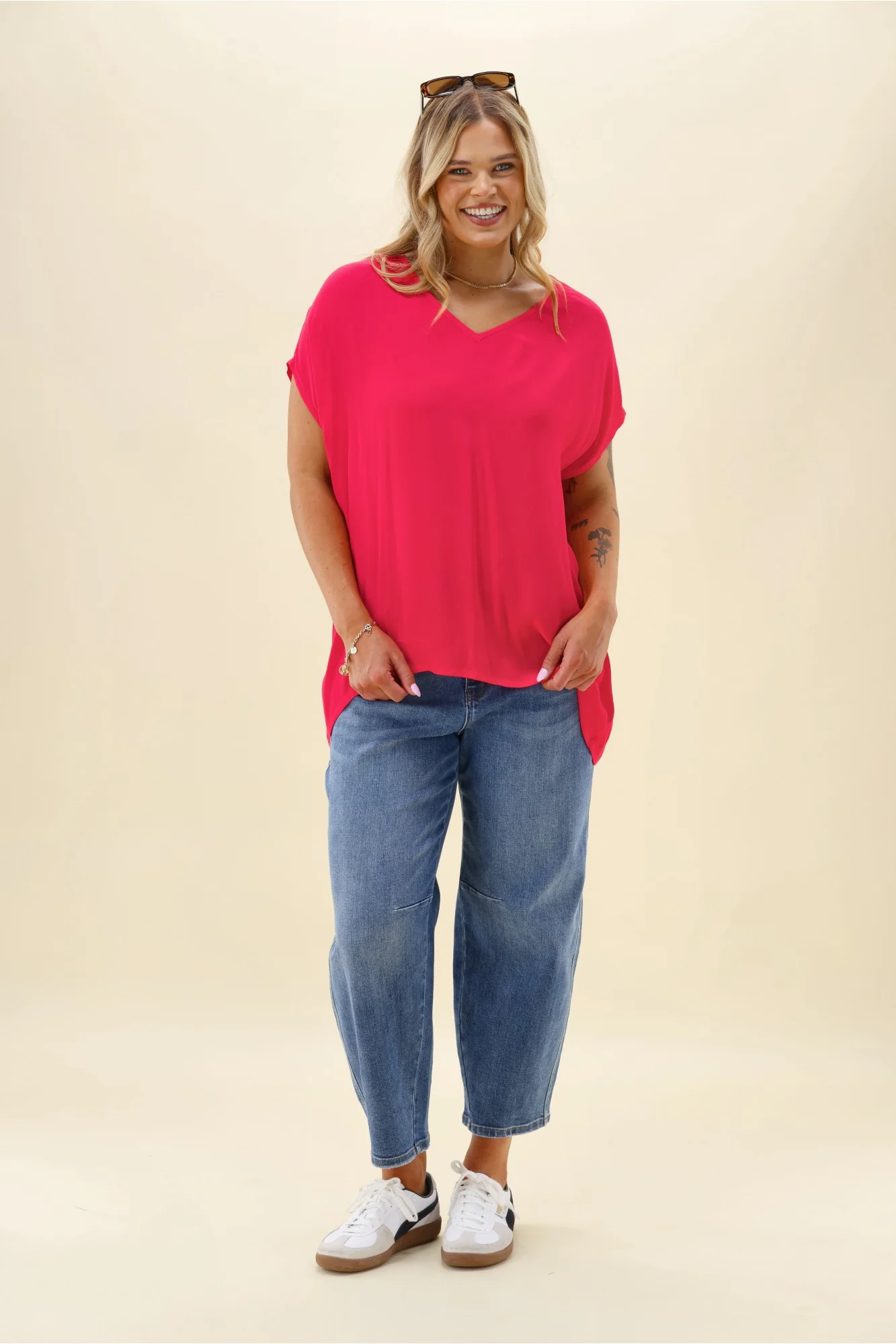 Shine On Label Summer Essential Drape V Neck Top Pink - Image 4