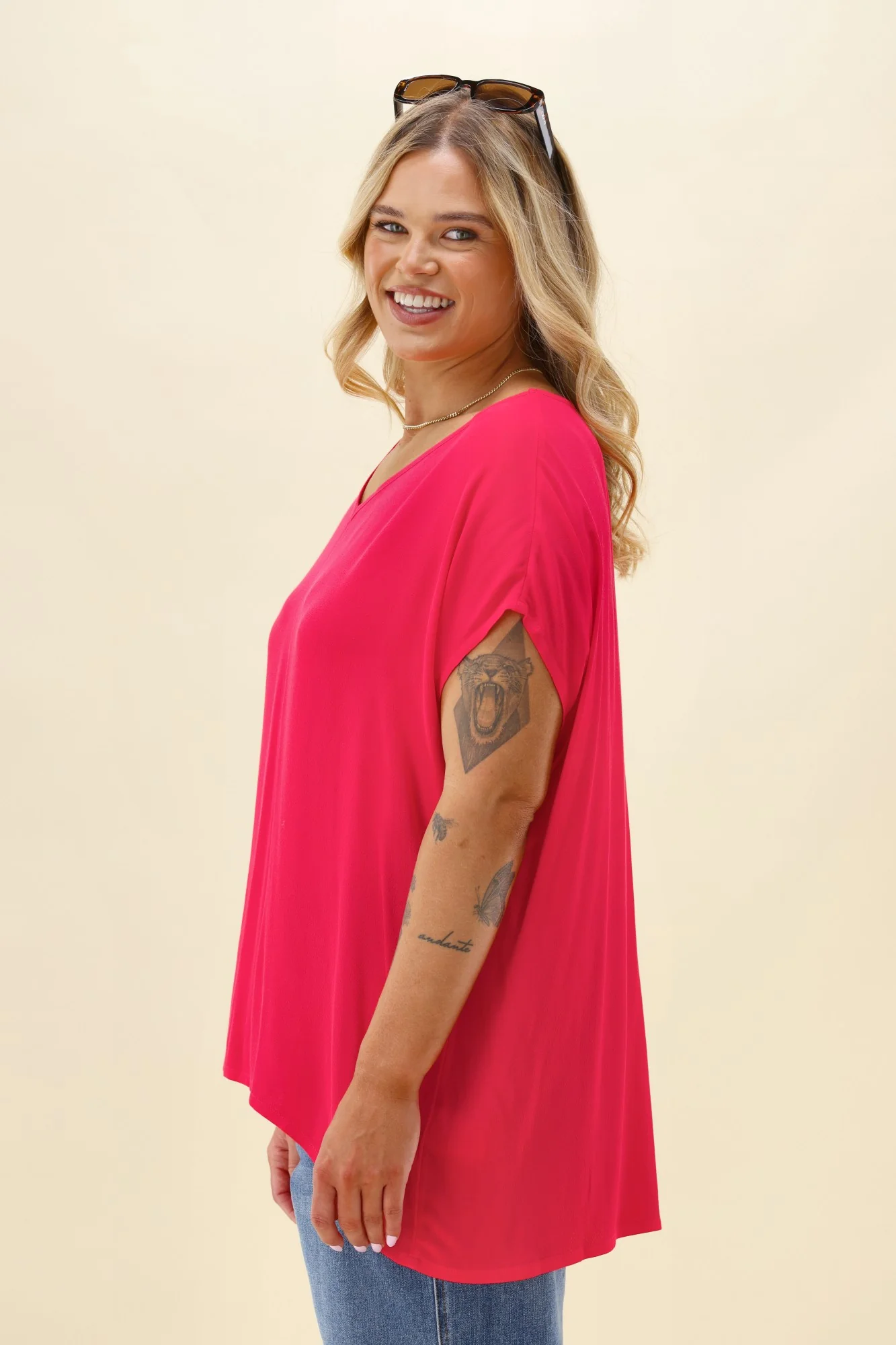 Shine On Label Summer Essential Drape V Neck Top Pink - Image 5