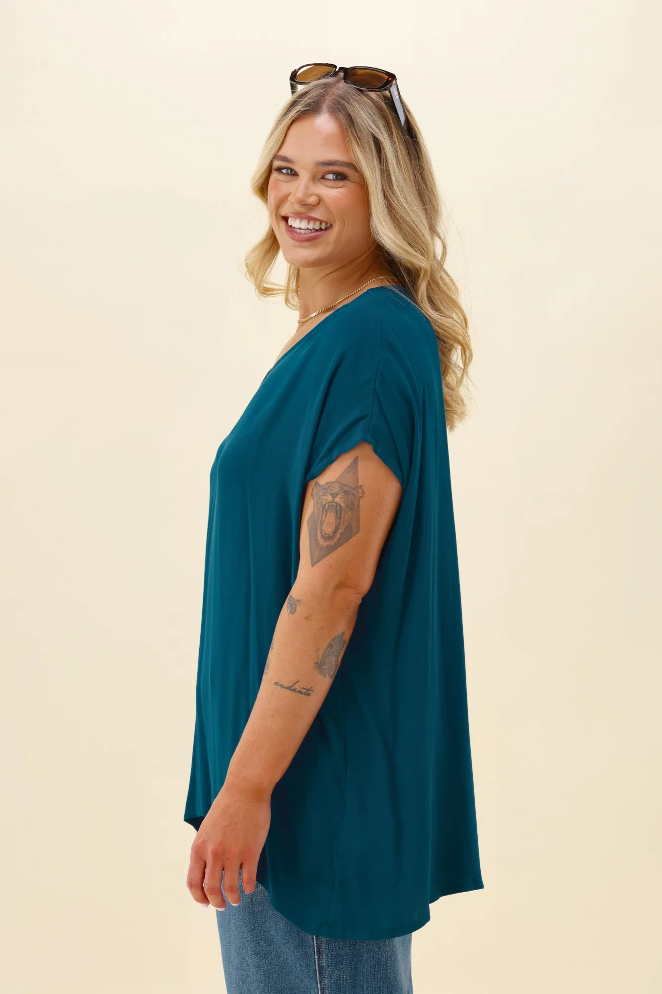 Shine On Label Summer Essential Drape V Neck Top Teal - Image 5