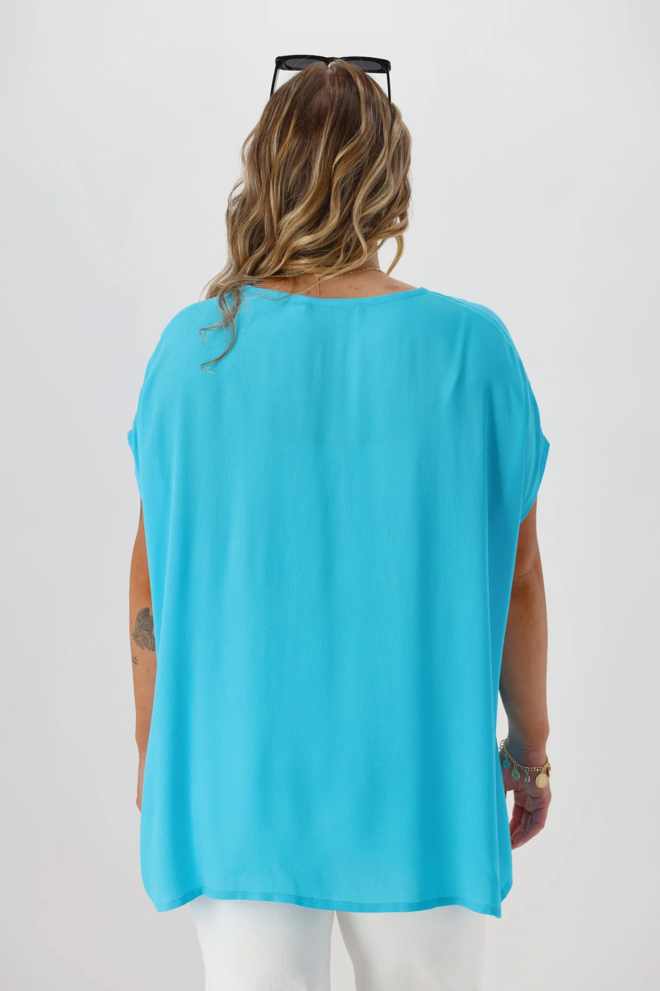 Shine On Label Summer Essential Drape V Neck Top Turquoise - Image 6