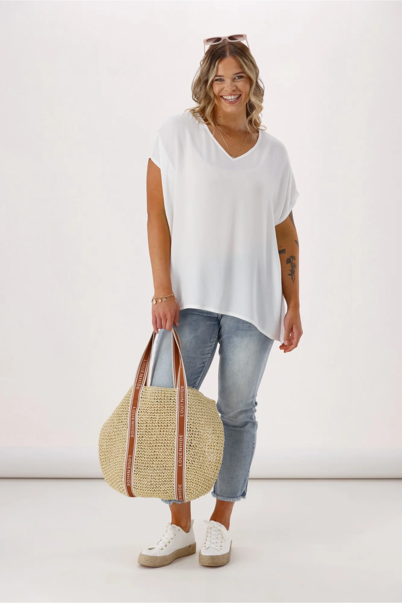 Shine On Label Summer Essential Drape V Neck Top White