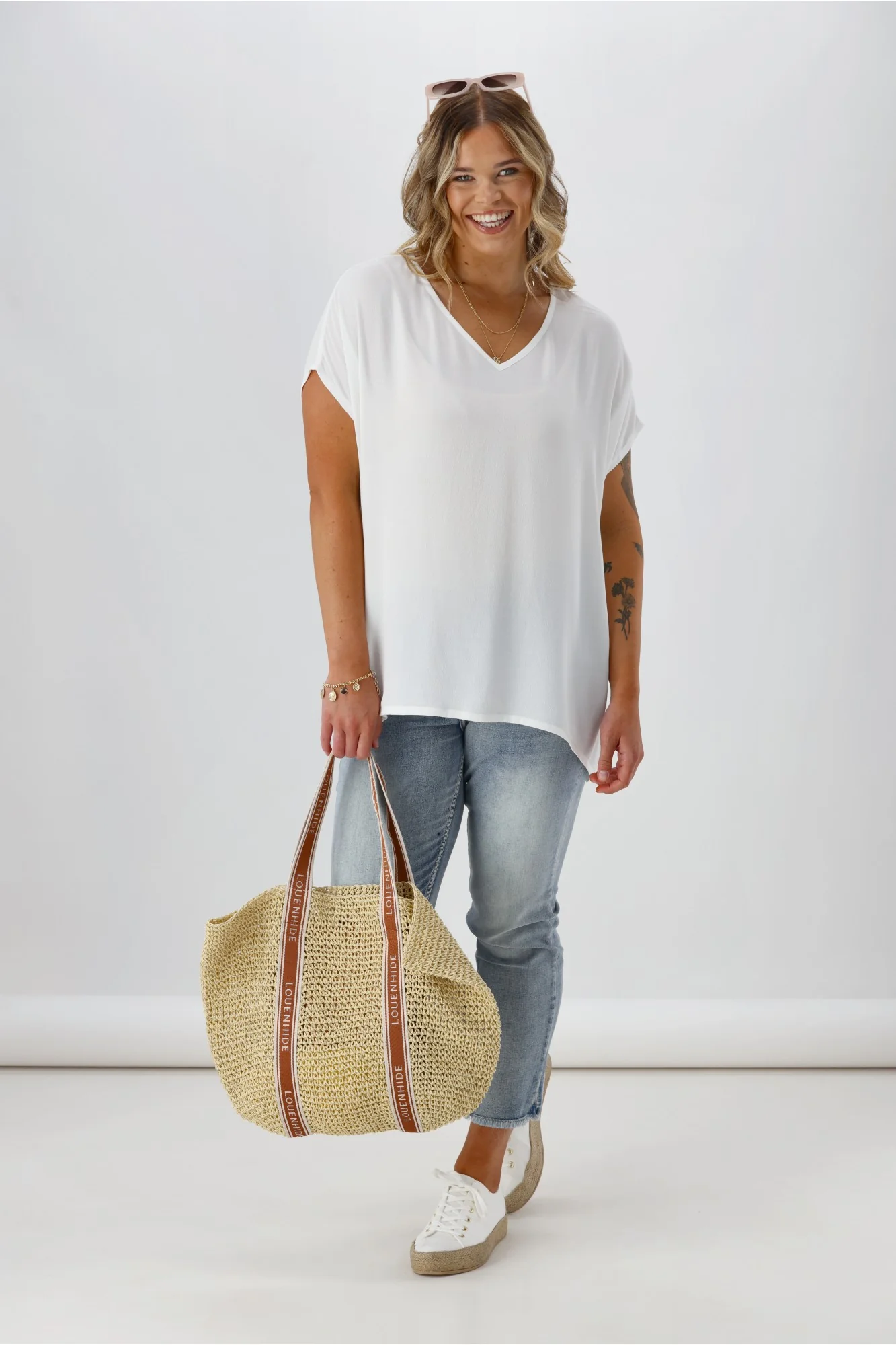 Shine On Label Summer Essential Drape V Neck Top White - Image 3