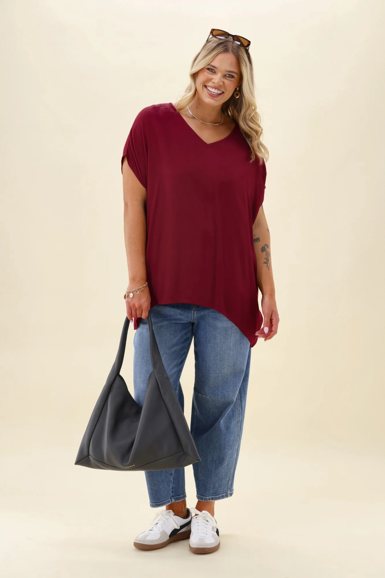 Shine On Label Summer Essential Drape V Neck Top Wine - Image 2