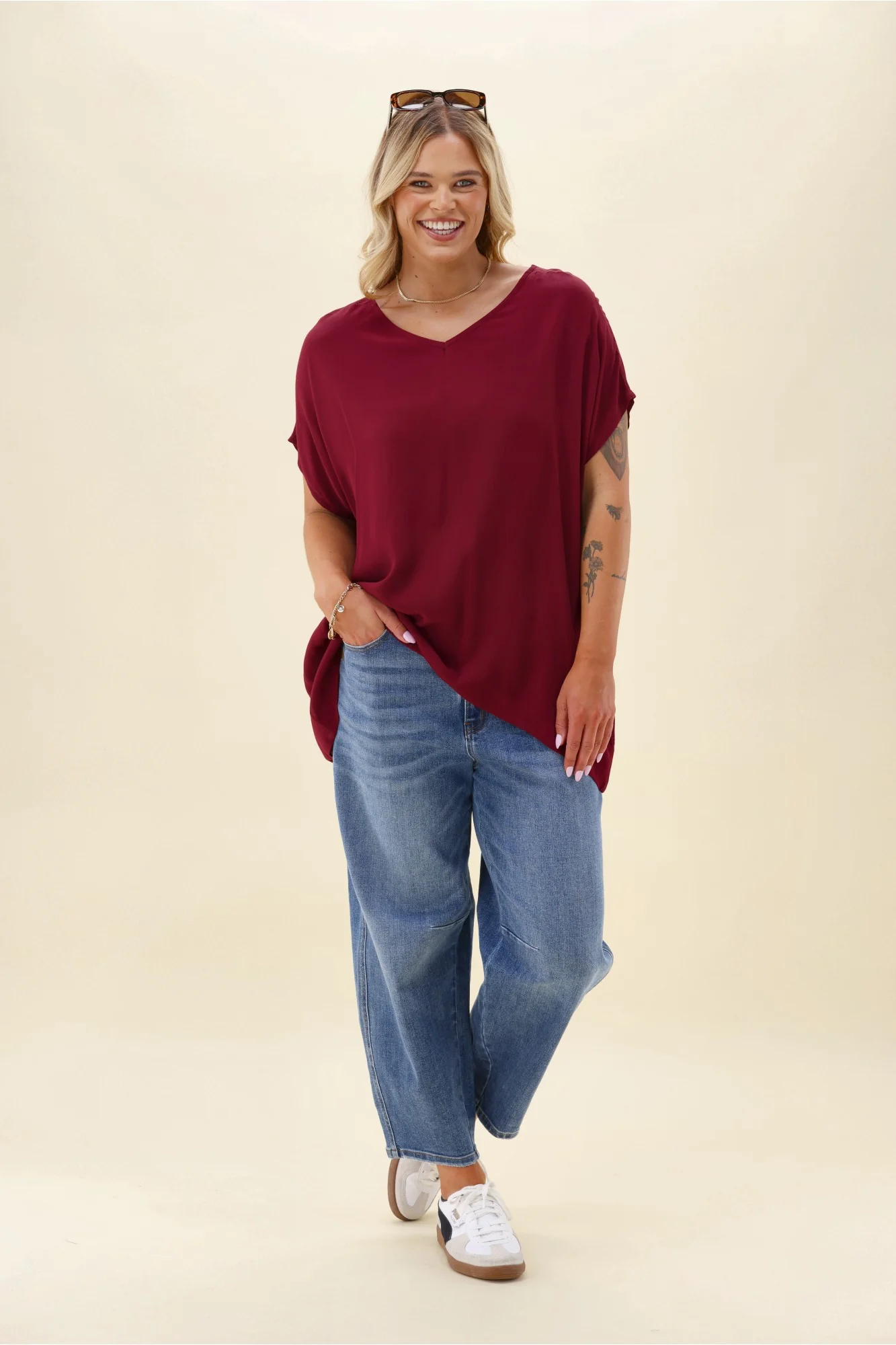 Shine On Label Summer Essential Drape V Neck Top Wine - Image 3