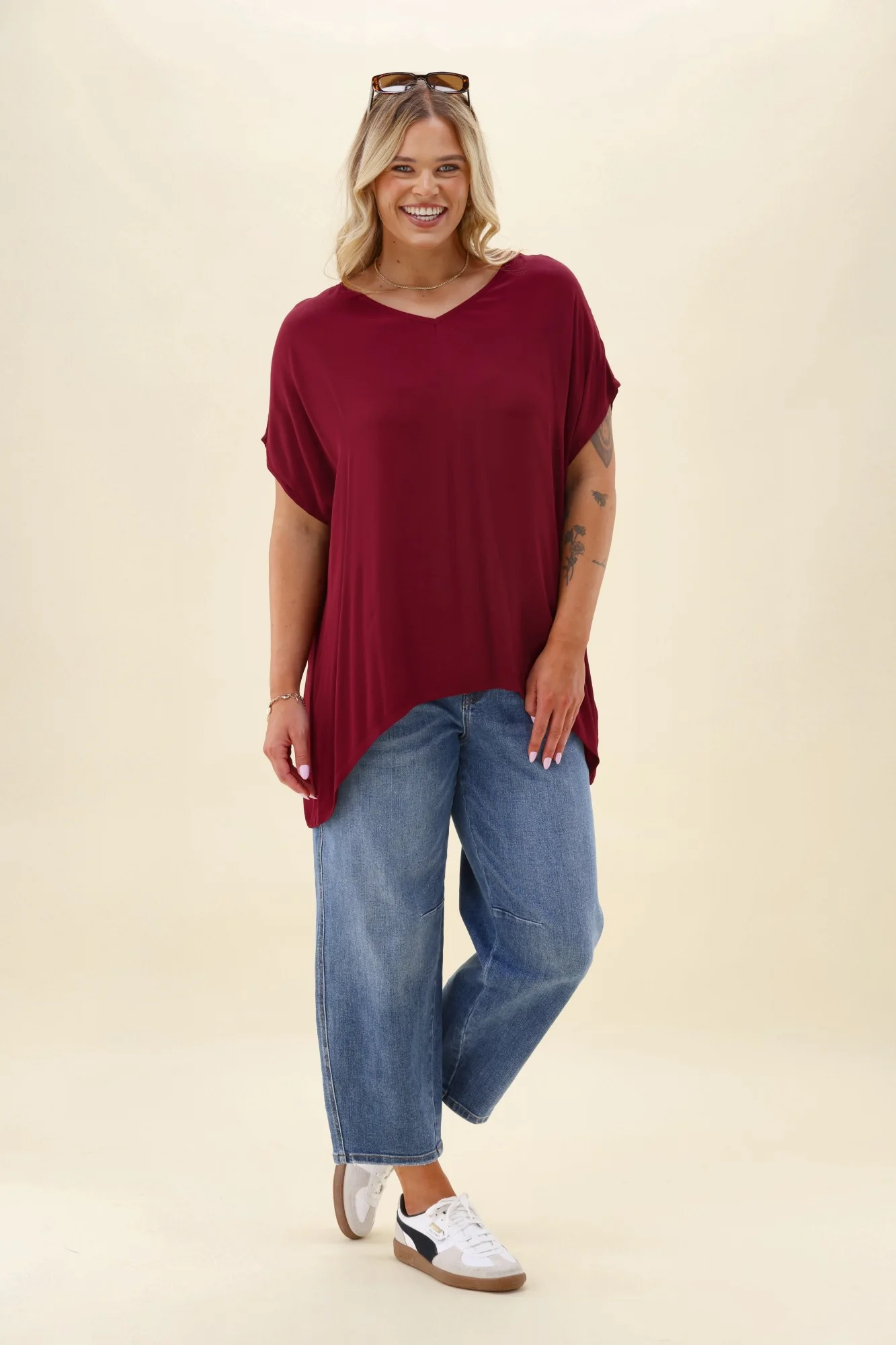 Shine On Label Summer Essential Drape V Neck Top Wine - Image 5