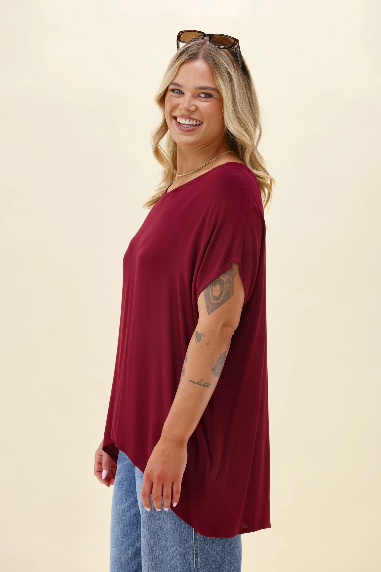 Shine On Label Summer Essential Drape V Neck Top Wine - Image 6