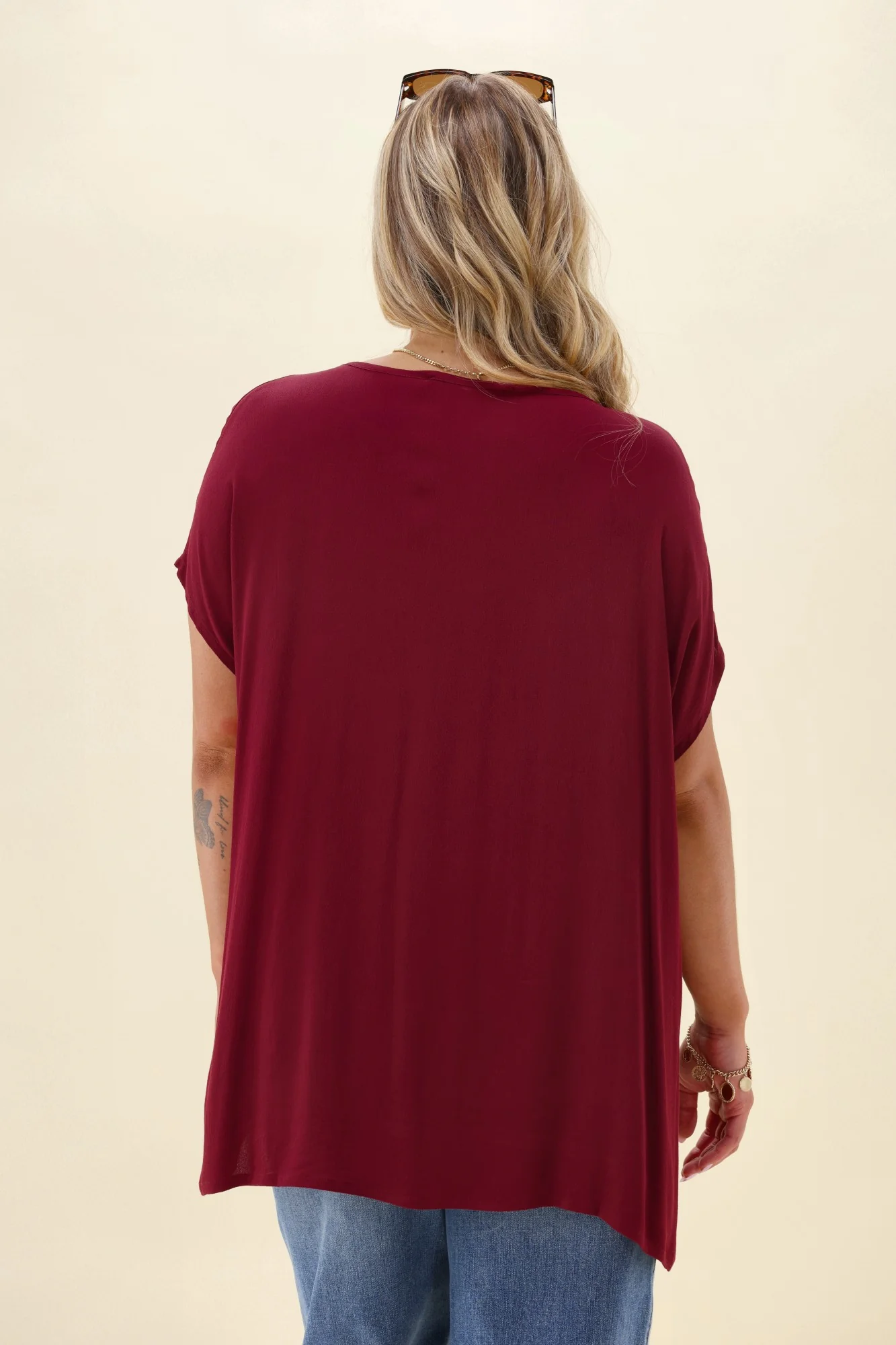 Shine On Label Summer Essential Drape V Neck Top Wine - Image 7